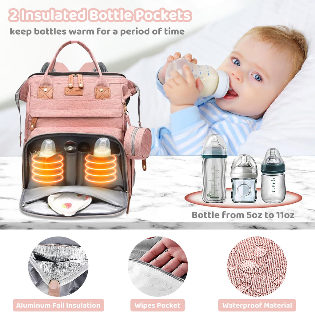 Morfone Baby Diaper Bag Backpack with Changing Station, Large Capacity Baby Bag, Waterproof Travel Backpack with USB Charging Port, Stroller Straps , Baby Shower Gifts