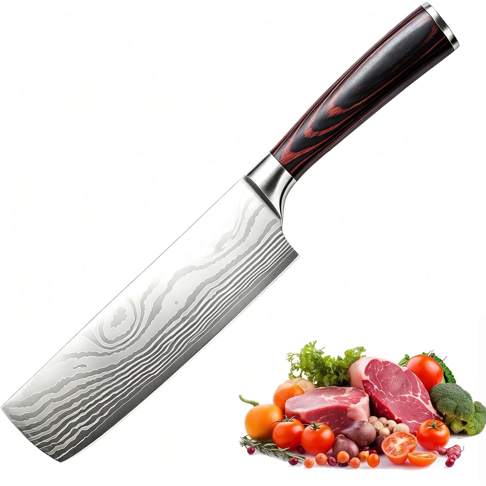 ACMETOP 7 Inch Nakiri Knife, Japanese High Carbon Stainless Steel Chef Knife, Multipurpose Meat Cleaver Sharp Kitchen Knife with Ergonomic Pakkawood Handle