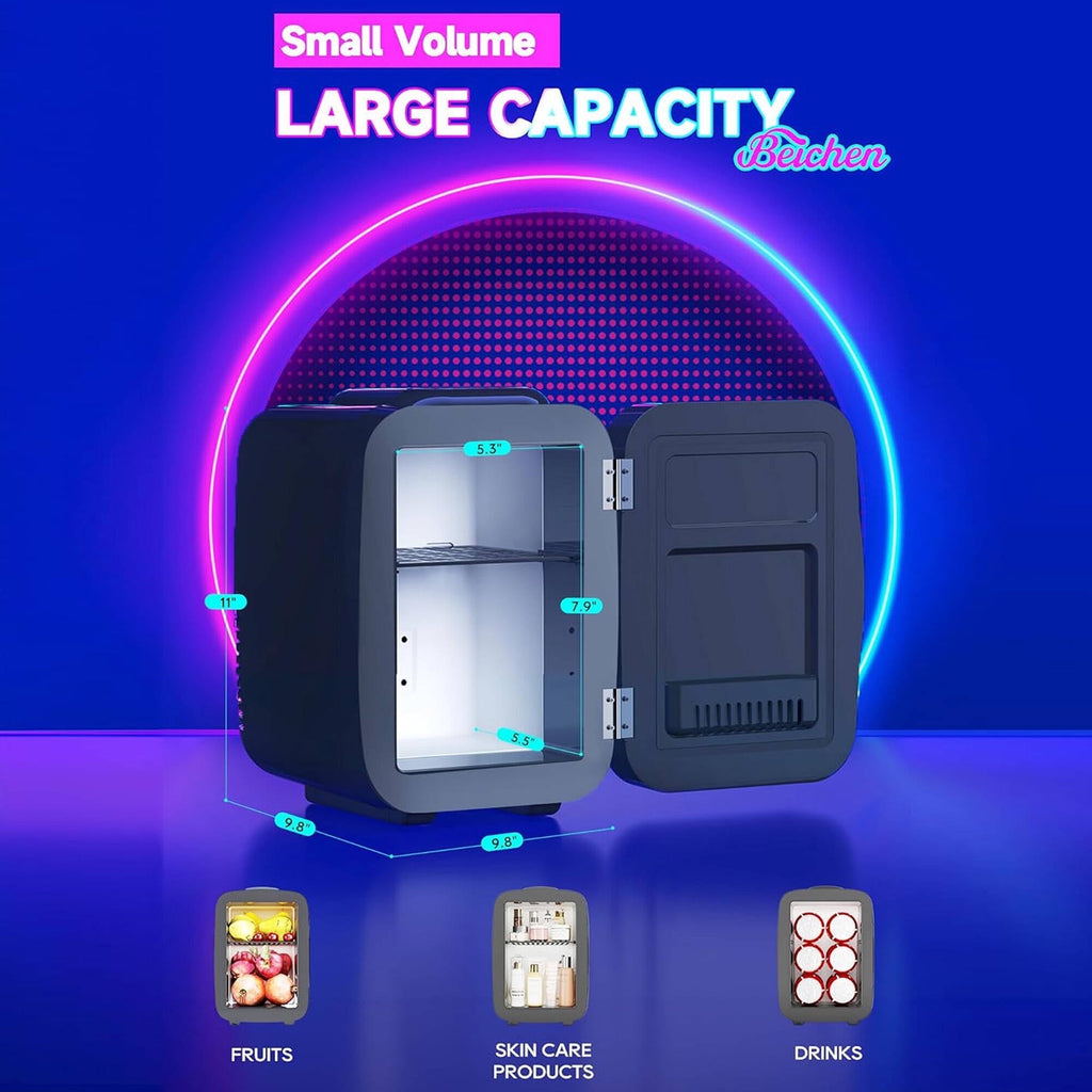 ACMETOP Mini Fridge, 4 Liter/6 Cans Small Refrigerator With Dimmable LED Light,AC/DC Portable Thermoelectric Cooler and Warmer for Bedroom,Office,Gaming room and Car