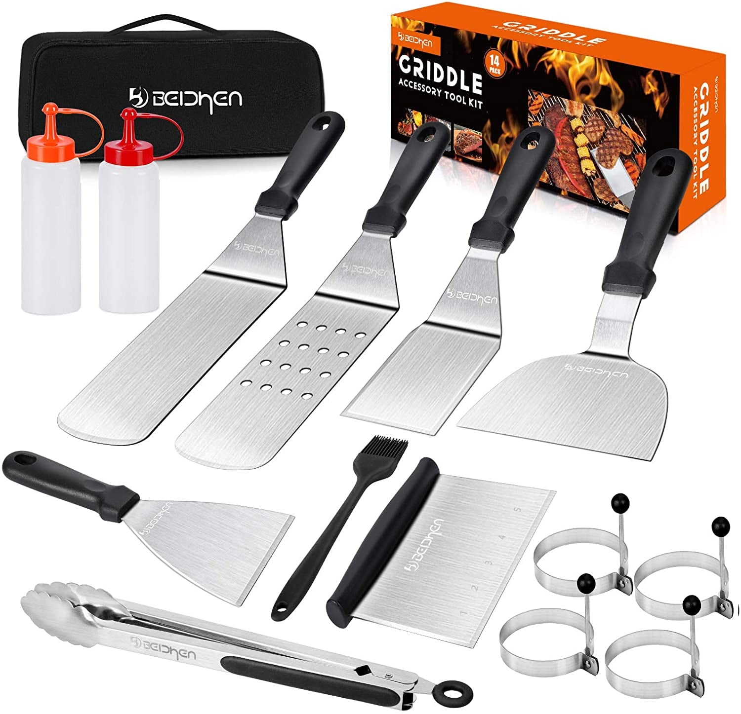 ACMETOP 14 PCS Griddle Accessories Kit, Professional Flat Top Grill Tools for Blackstone and Camp Chef, Grill Spatula for Outdoor BBQ and Camping