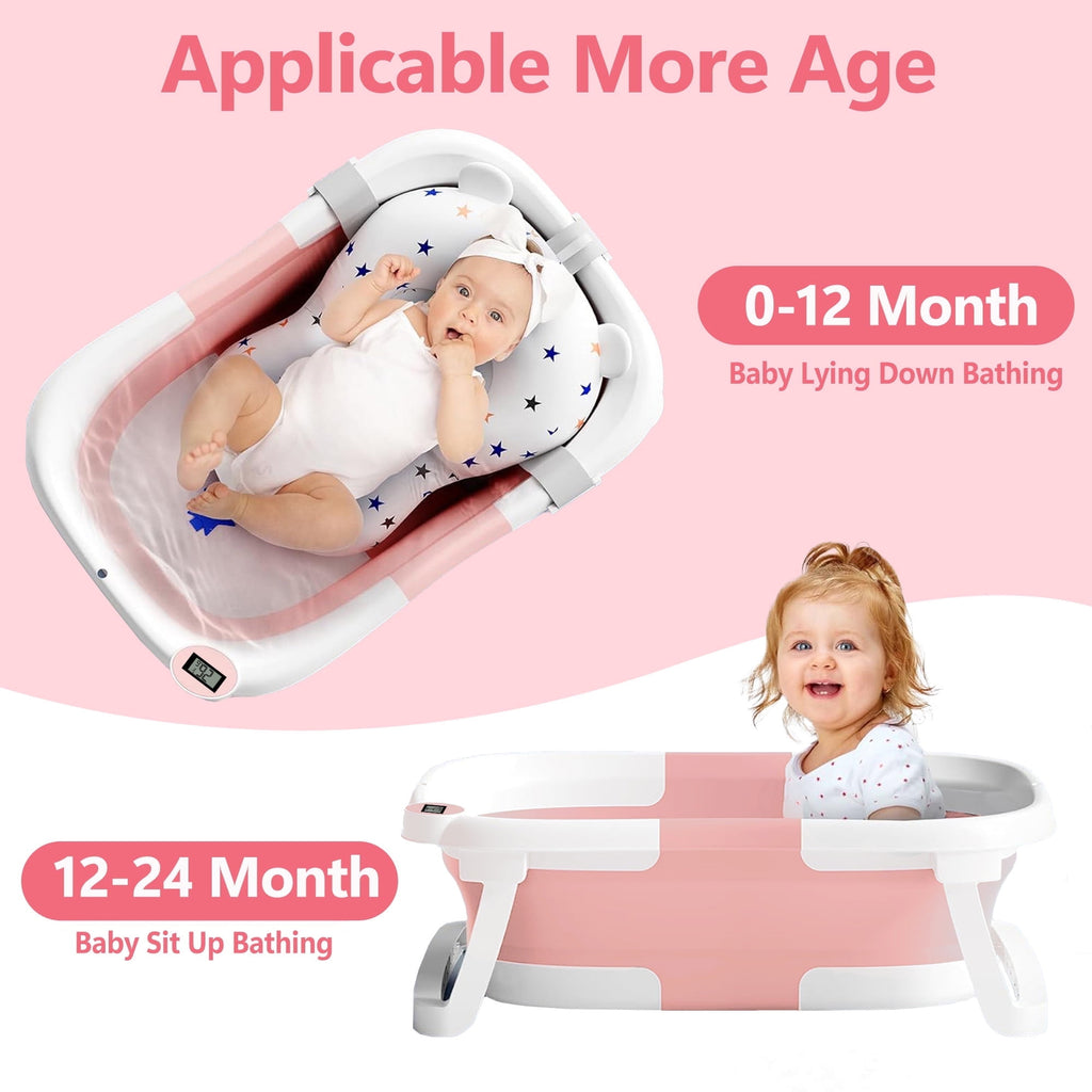 Morfone Collapsible Baby Bathtub for Newborn with Thermometer & Soft Cushion, Portable Travel Baby Tub for Infant to Toddler 0-36 Months