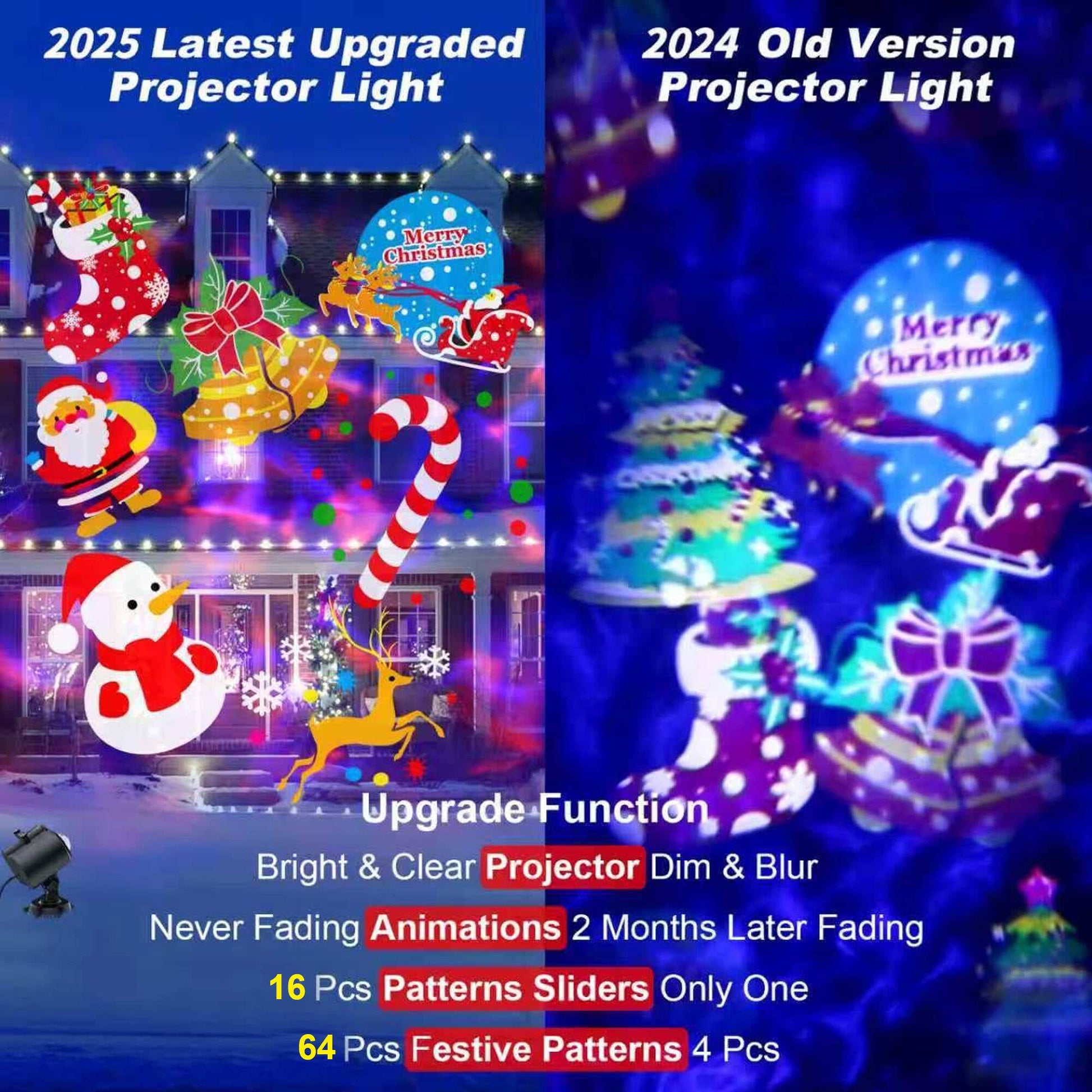 ACMETOP Christmas Projector Lights Outdoor, Dynamic Holiday Projectors with 16 HD Slides, Control, Timers, Waterproof Christmas Decorations Light for Party Garden Yard Decor