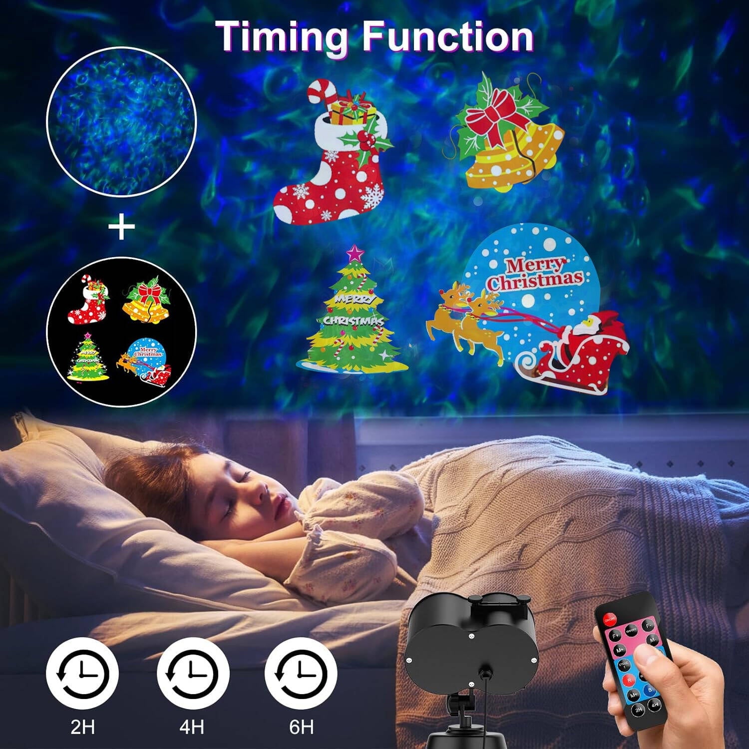 Morfone Christmas Projector Lights Outdoor, 2-in-1 HD Holiday Projector with Remote Control, Waterproof Christmas Decorations for Yard Party