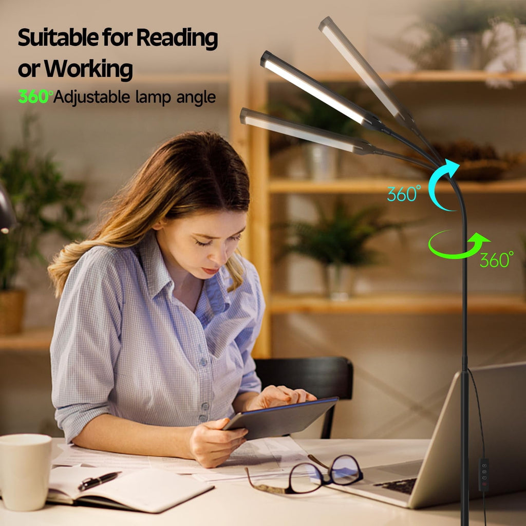 ACMETOP LED Floor Lamp & Desk Lamp with Remote, Nightlight Mode, 3 Color Temps, 1H Timer, USB Powered, Adjustable Height & Gooseneck