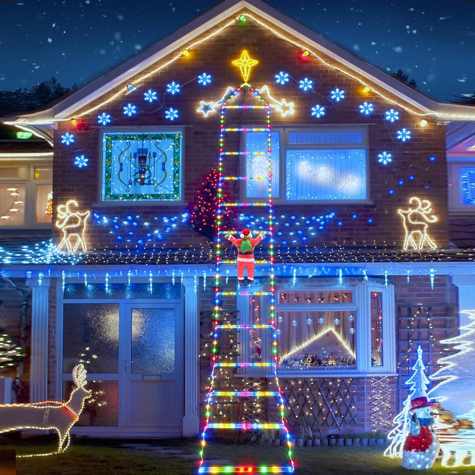 ACMETOP Christmas Decorations Santa Climbing Ladder with Lights, 10.5ft Christmas Decorative LED String Lights Outdoor Indoor for Xmas Tree Decor, Window, Garden, Home, Multicolor