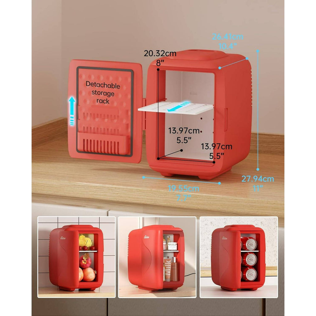 BEICHEN Mini Fridge [Upgraded], 4L/6 Can Skincare Fridge with Cooling & Warming, Portable Beauty Fridge for Bedroom, Makeup, Office, Car & Travel – Red