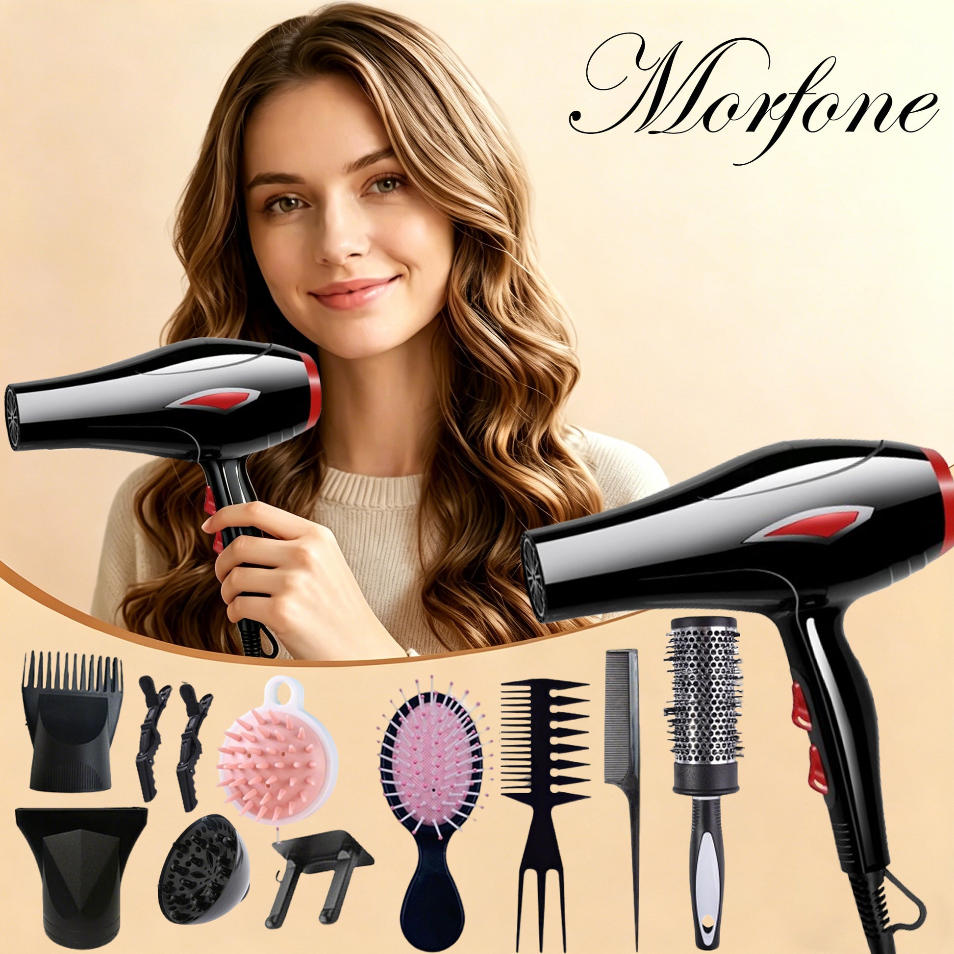 Morfone 2 Speed Hair Dryer with Accessories and Cool Air Button for Home Use