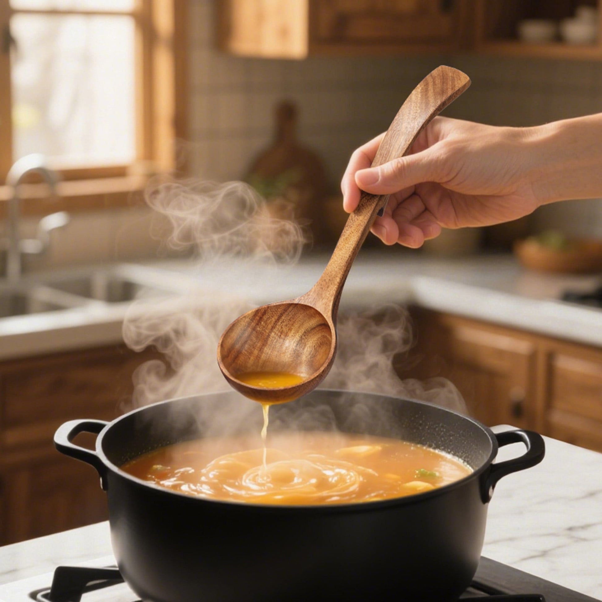 ACMETOP Wooden Spoon Utensils with Thick Handle, Set of 2, Wood Spatula for Frying Scraping and Mixing, Wooden Kitchen Cooking Utensils for Nonstick Cookware