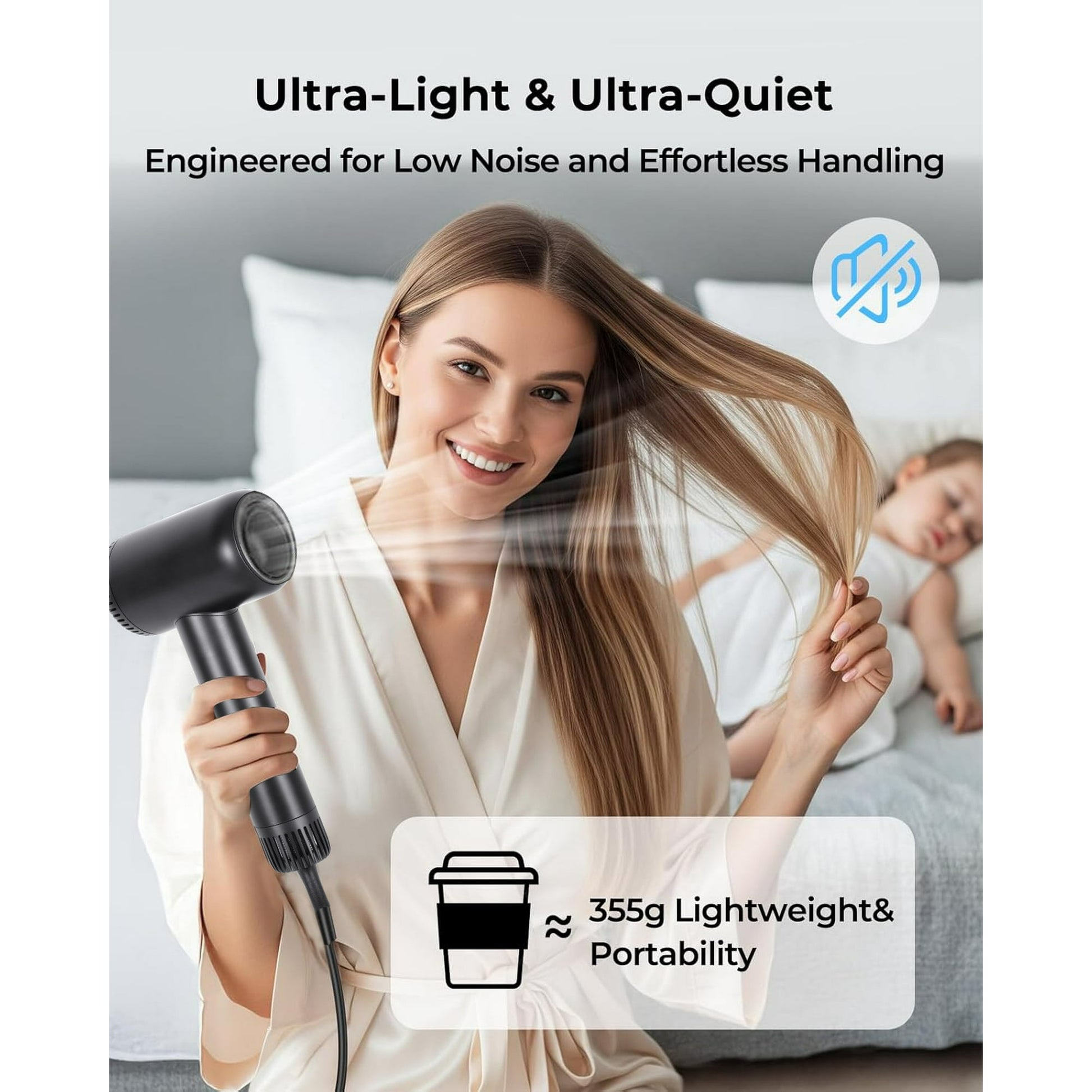 Morfone Hair Dryer, High Speed 160000 RPM Blow Dryer with Magnetic Diffuser and Concentrator, 500 Million Negative Ions, Lightweight, Thermo-Control, Fast Drying for Home Travel Salon