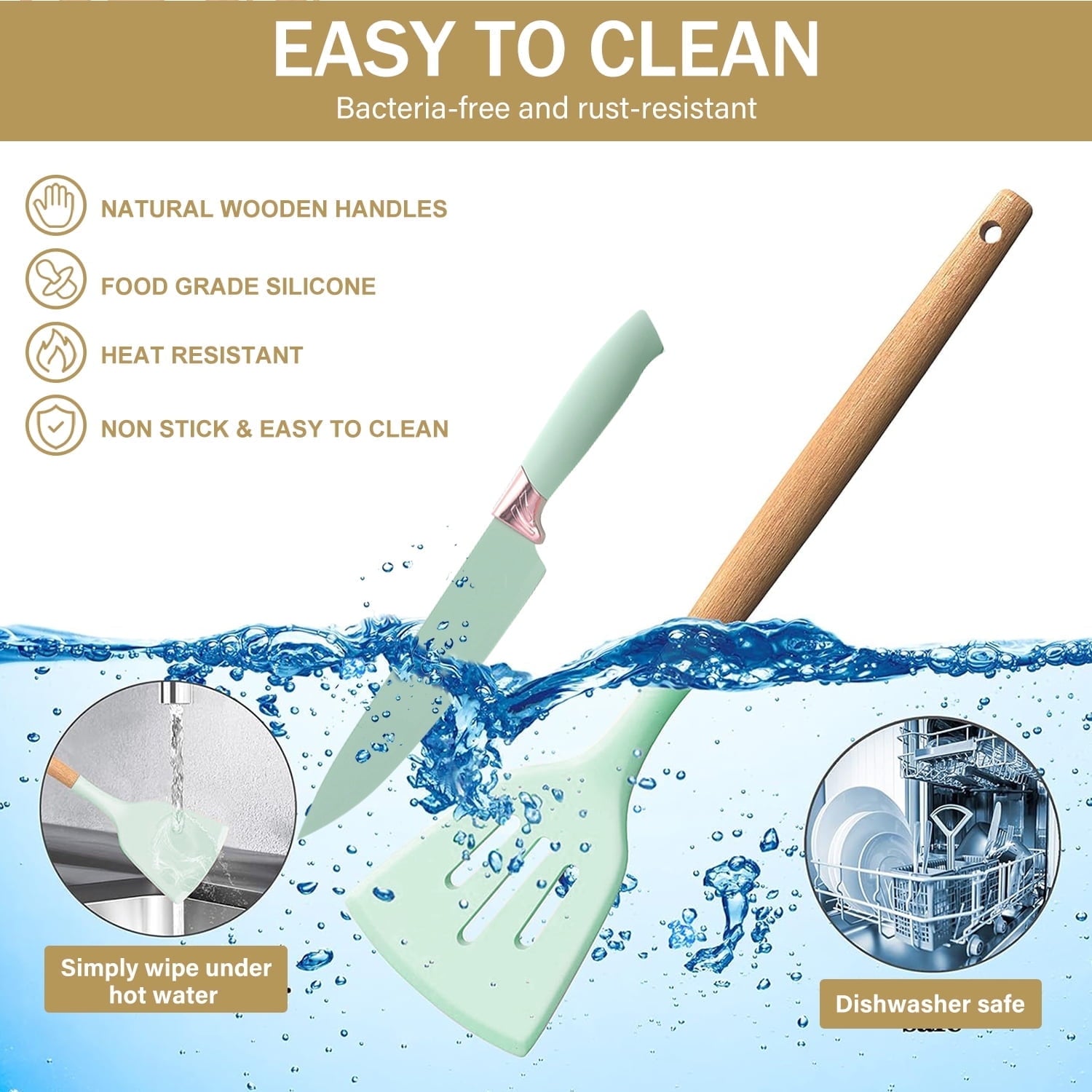 ACMETOP 19 Pieces Kitchen Utensils Set-11 Silicone Cooking Utensils Set, 6 Stainless Steel Sharp Knife set, 2 Cutting Board and Holder (Pink)