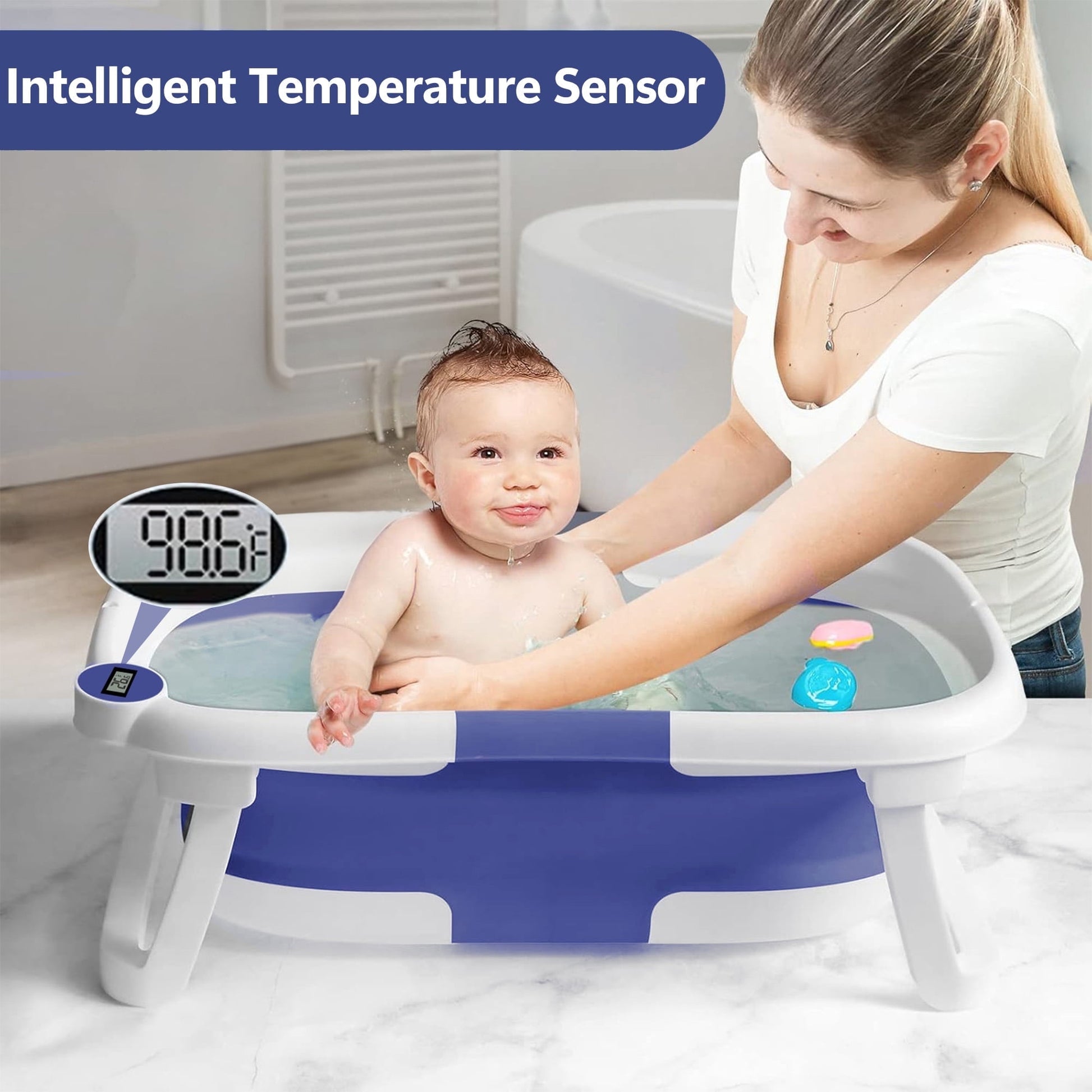 Morfone Collapsible Baby Bathtub for Newborn with Thermometer & Soft Cushion, Portable Travel Baby Tub for Infant to Toddler 0-36 Months