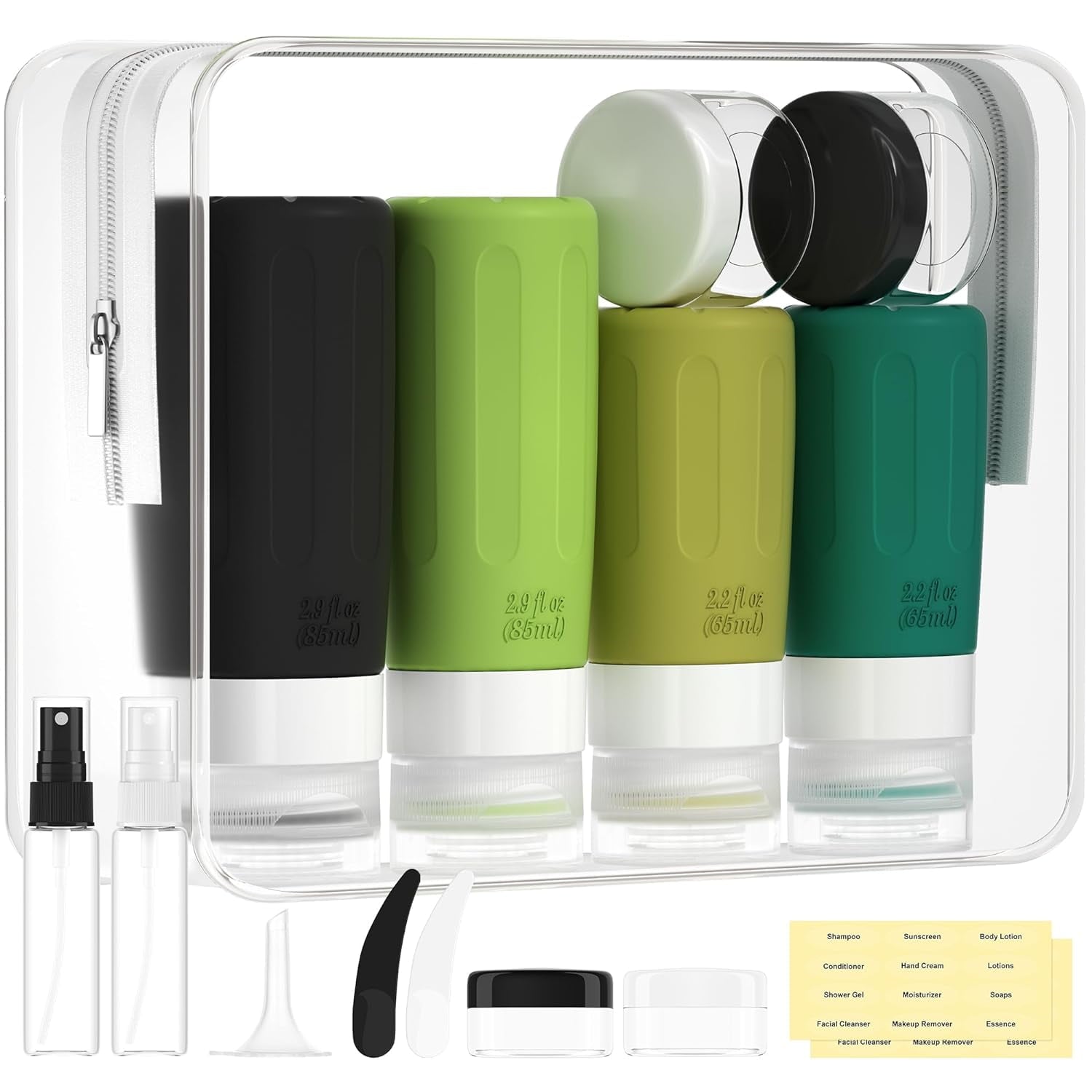 Morfone 16 Pack Silicone Travel Bottles Set for Toiletries TSA Approved Travel Containers Leakproof Squeezable Refillable Travel Accessories 2oz 3oz for Shampoo Conditioner Lotion Liquids (Blue)