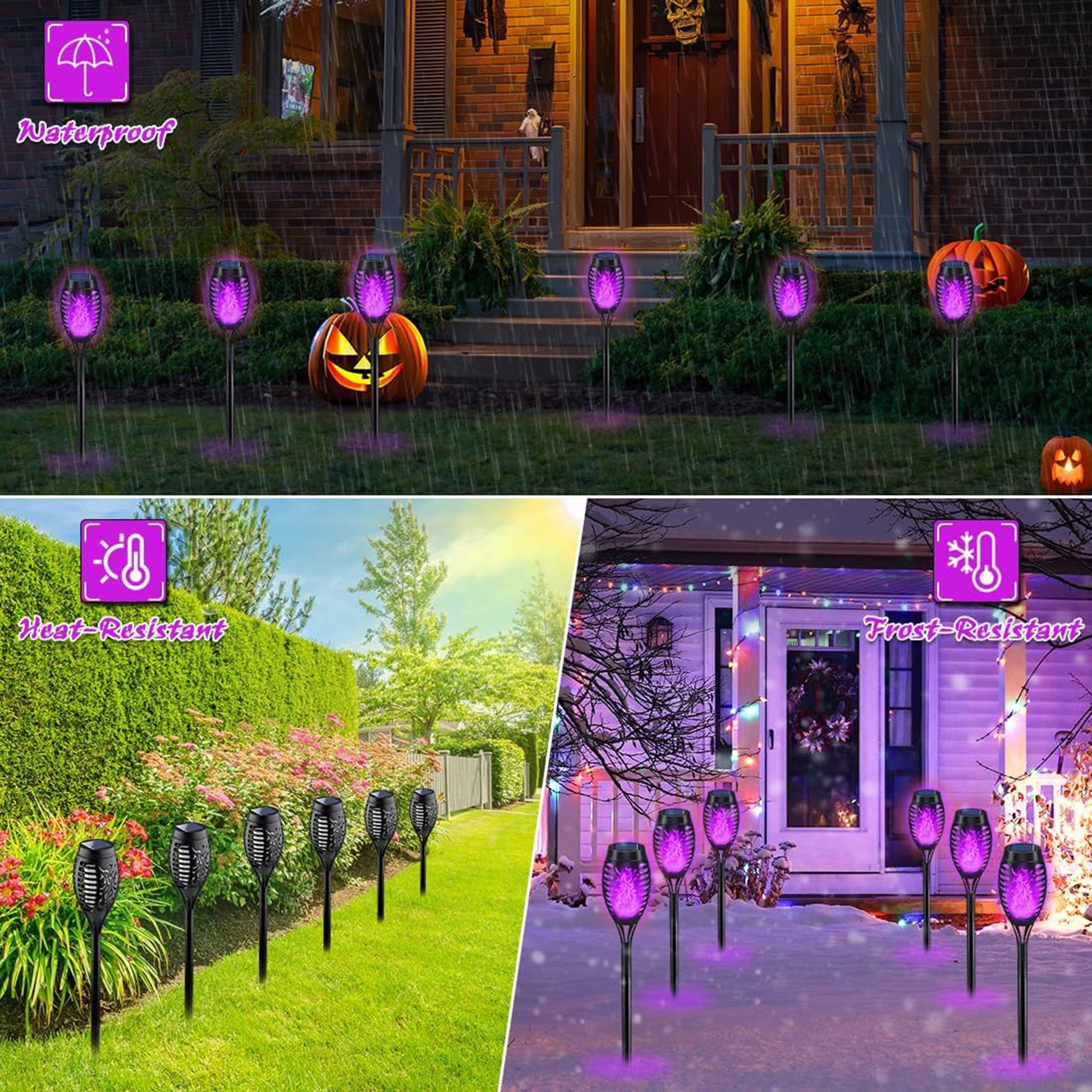 ACMETOP Halloween Decorations Solar Lights Outdoor, 8Pack Purple Flickering Flame Solar Torch Lights for Garden Decor, Waterproof Halloween Lighting Outdoor for Yard Patio Lawn Path Scary