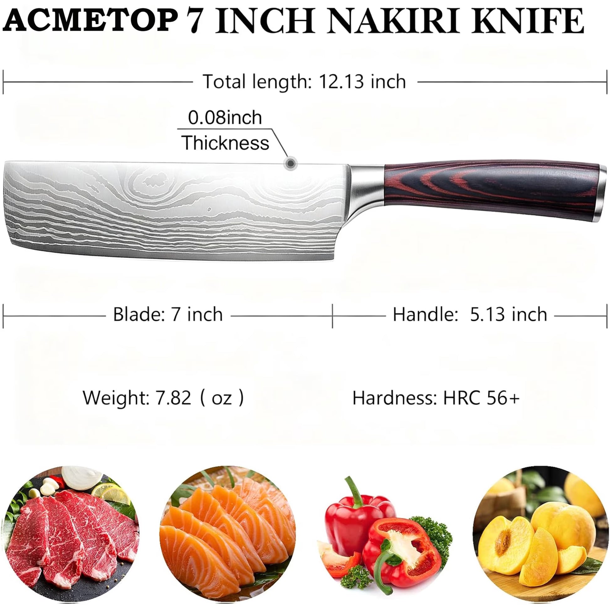 ACMETOP 7 Inch Nakiri Knife, Japanese High Carbon Stainless Steel Chef Knife, Multipurpose Meat Cleaver Sharp Kitchen Knife with Ergonomic Pakkawood Handle