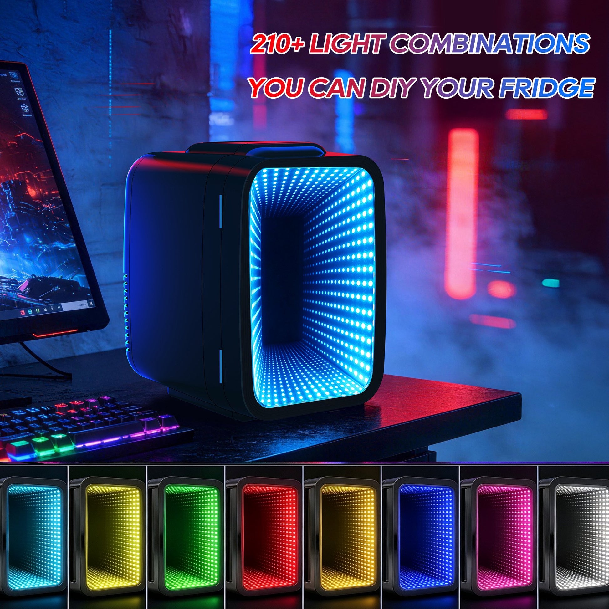 BEICHEN Mini Fridge, 4L/6 Can Small Beverage Refrigerator with LED Gaming Light, AC/DC Portable Cooler & Warmer for Bedroom, Office, Dorm, Car
