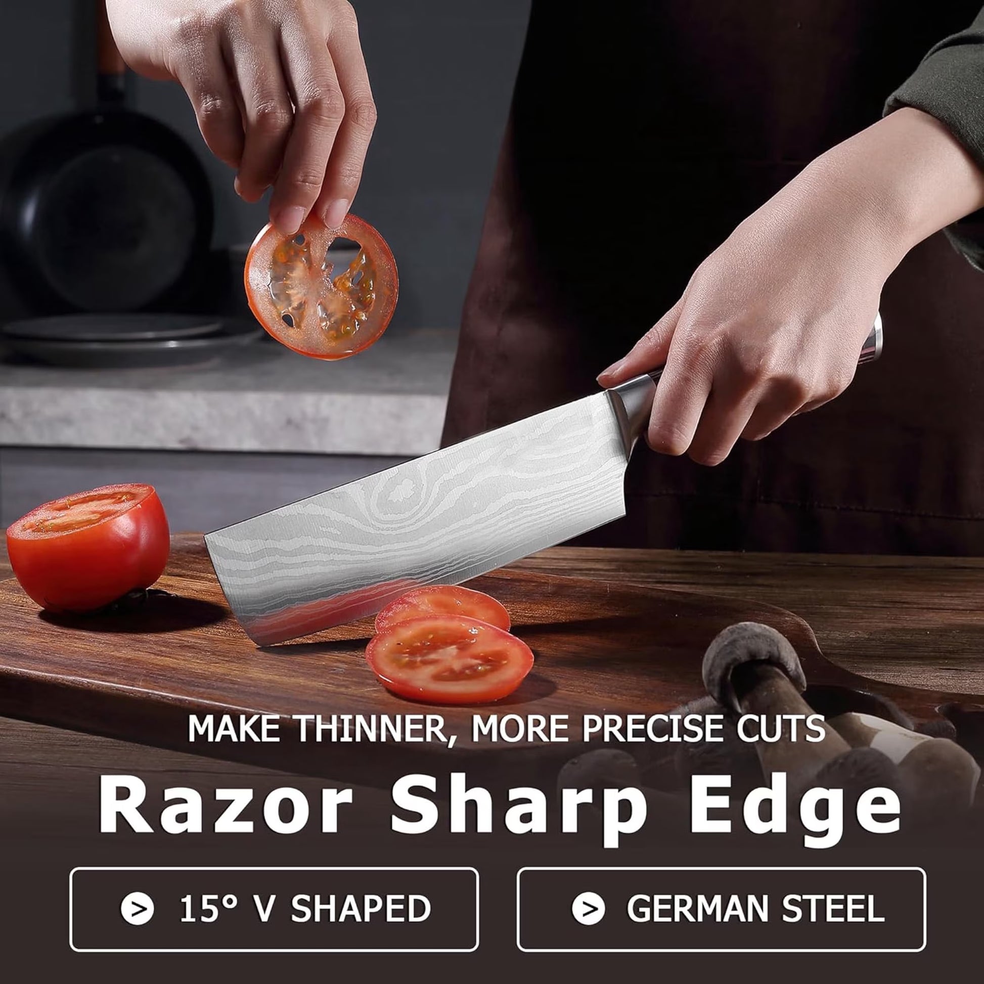 ACMETOP 7 Inch Nakiri Knife, Japanese High Carbon Stainless Steel Chef Knife, Multipurpose Meat Cleaver Sharp Kitchen Knife with Ergonomic Pakkawood Handle