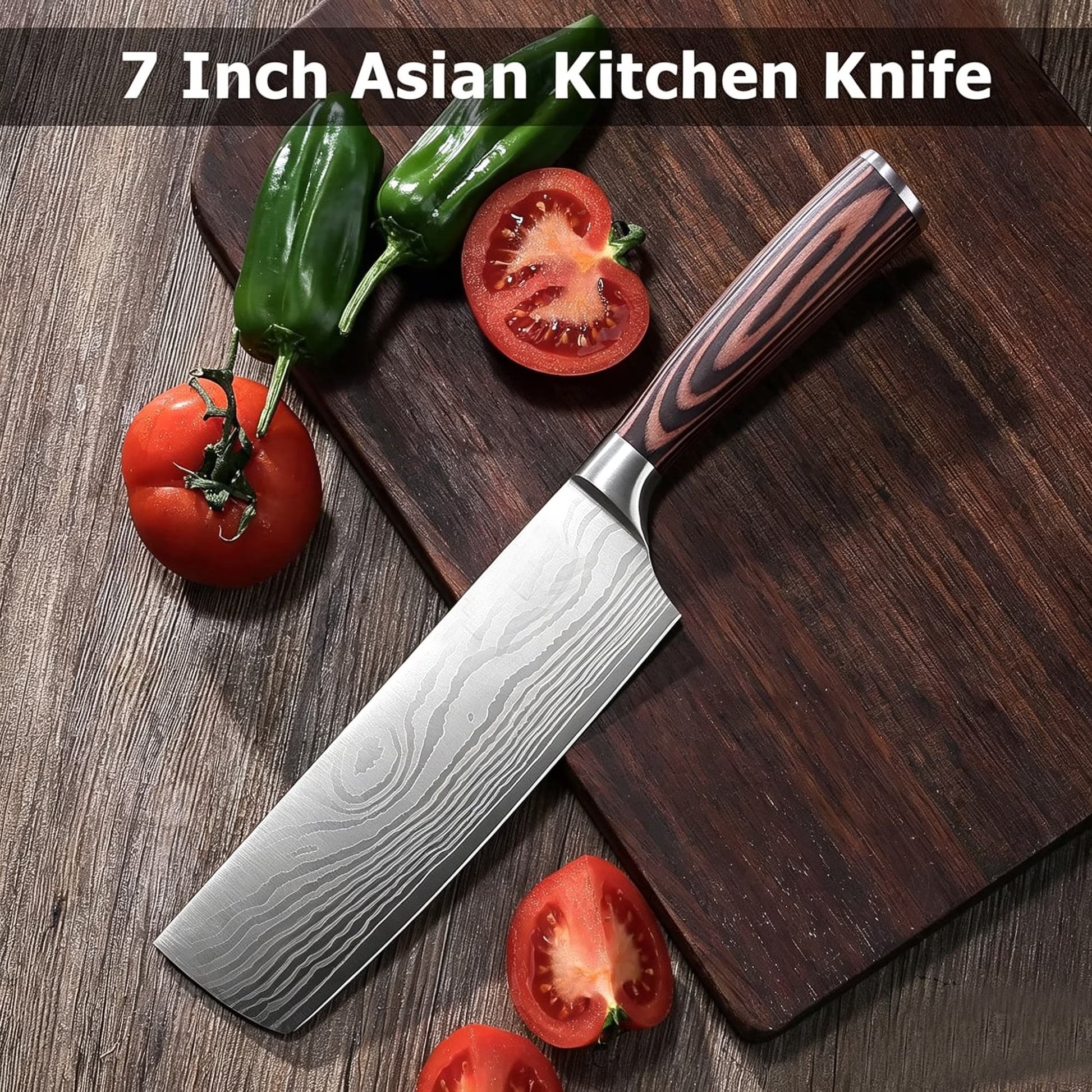 ACMETOP 7 Inch Nakiri Knife, Japanese High Carbon Stainless Steel Chef Knife, Multipurpose Meat Cleaver Sharp Kitchen Knife with Ergonomic Pakkawood Handle