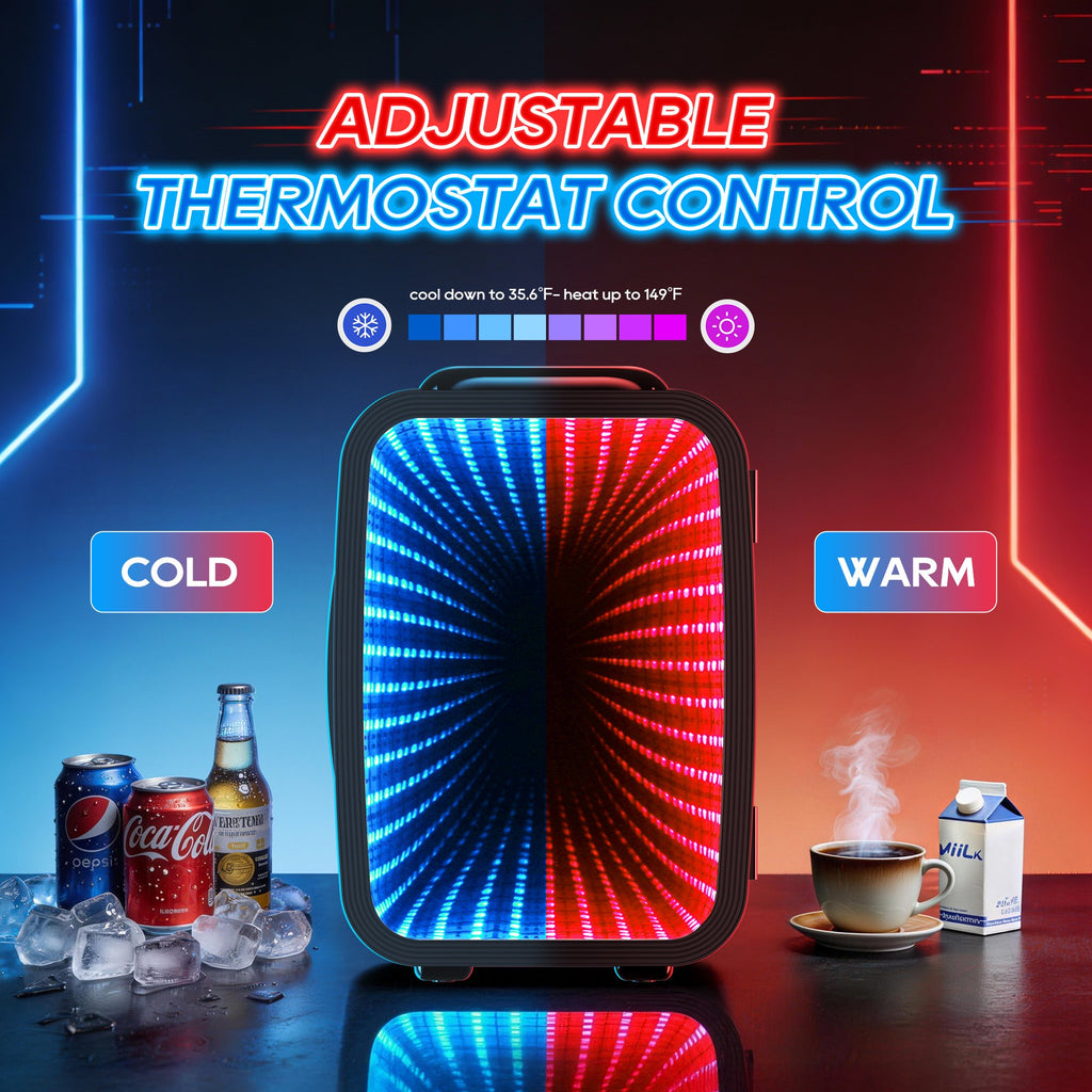 BEICHEN Mini Fridge, 4L/6 Can Small Beverage Refrigerator with LED Gaming Light, AC/DC Portable Cooler & Warmer for Bedroom, Office, Dorm, Car