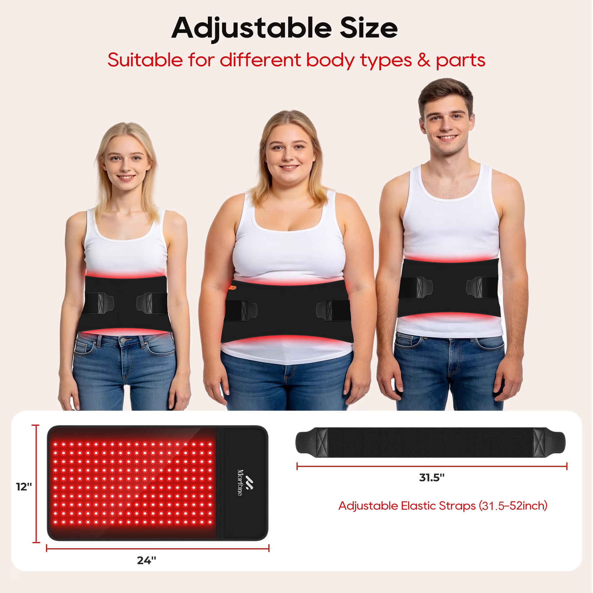 Morfone Red Light for Body, 10000mAh Cordless Portable Infrared Light Pad, 24" x 12" Red Light Mat with Timer, 660 & 850nm Infrared Heating Pad for Back Shoulder Knee Joint Waist