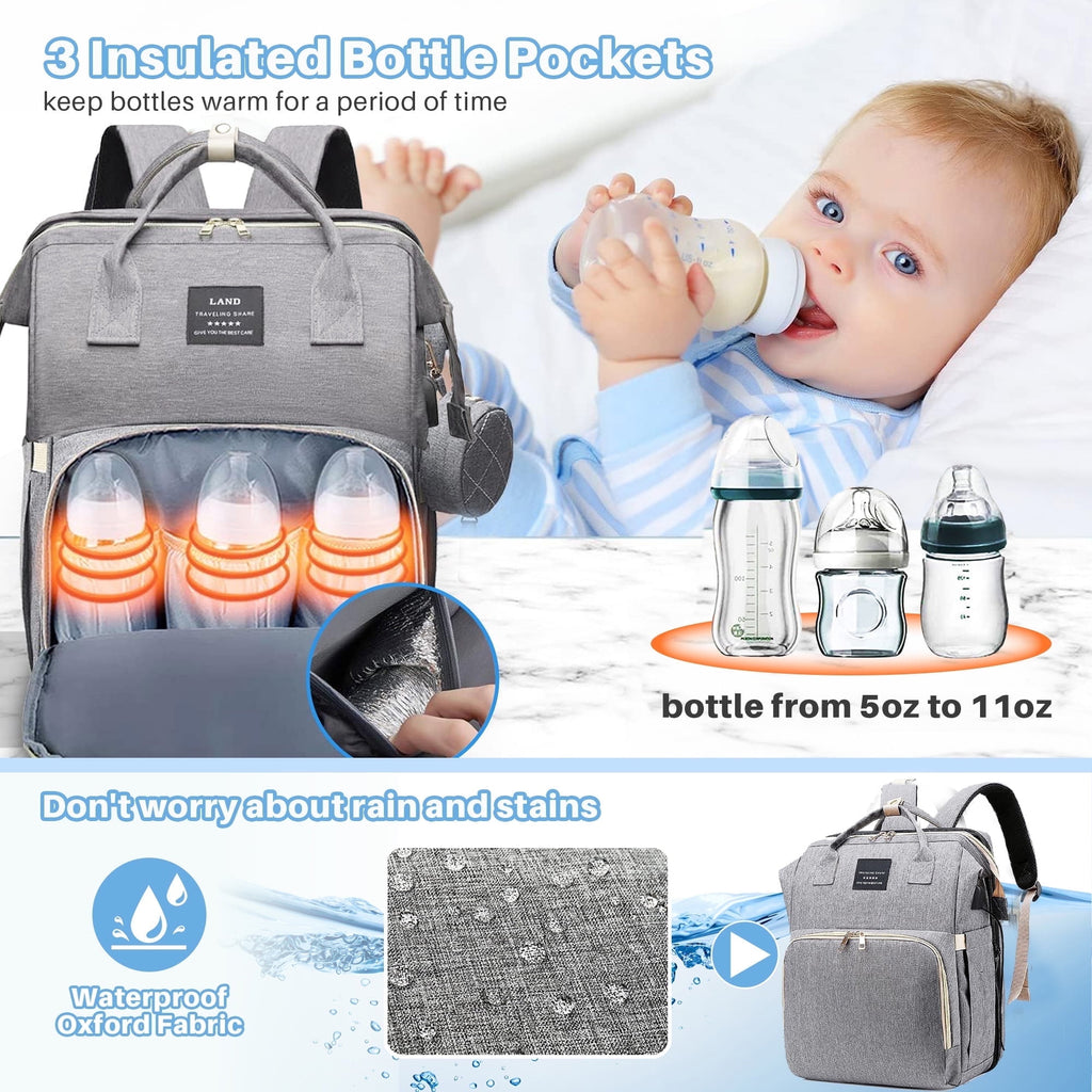 Morfone Baby Diaper Bag Backpack with Changing Station, Large Capacity Baby Bag, Waterproof Travel Backpack with USB Charging Port, Stroller Straps , Baby Shower Gifts
