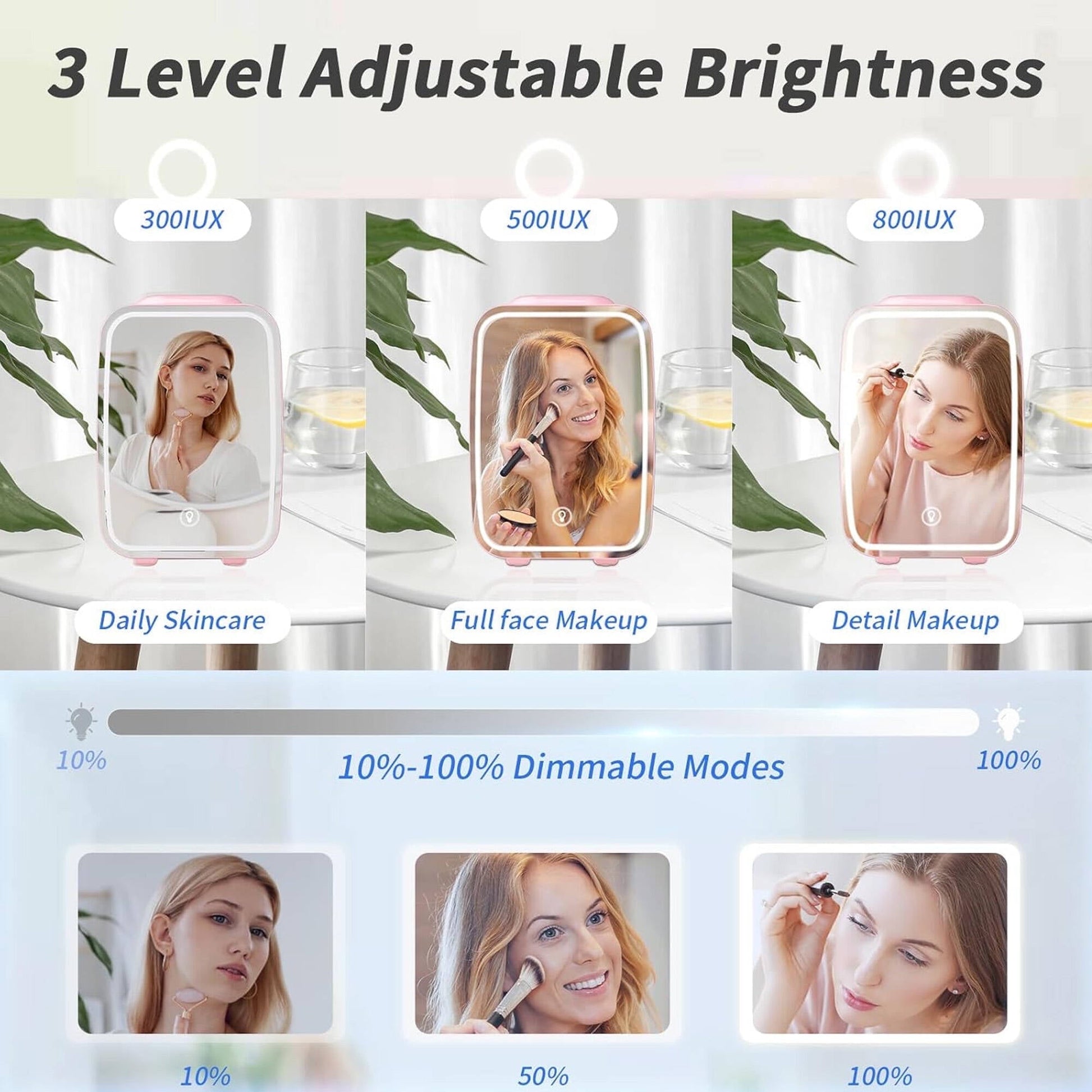 BEICHEN 4L Mini Skincare Fridge with LED Mirror – Portable Beauty Fridge for Makeup, Drinks, and Cosmetics – Quiet Small Refrigerator for Bedroom, Office, Dorm, or Car Use