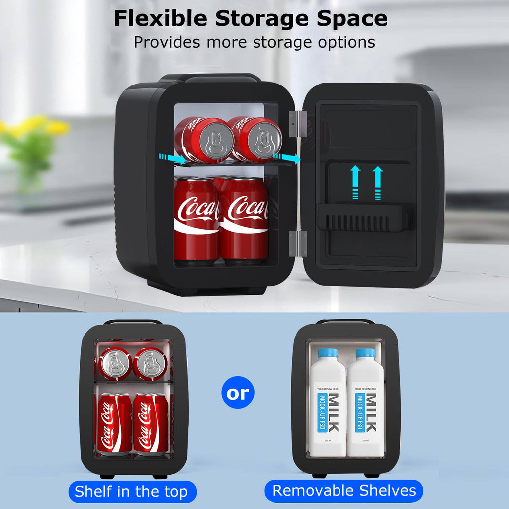 BEICHEN Mini Fridge, 4L/6 Can Small Refrigerator for Bedroom, Car, Office & Dorm,110V AC/ 12V DC Thermoelectric Cooler and Warmer for Cosmetics, Beverage and Food