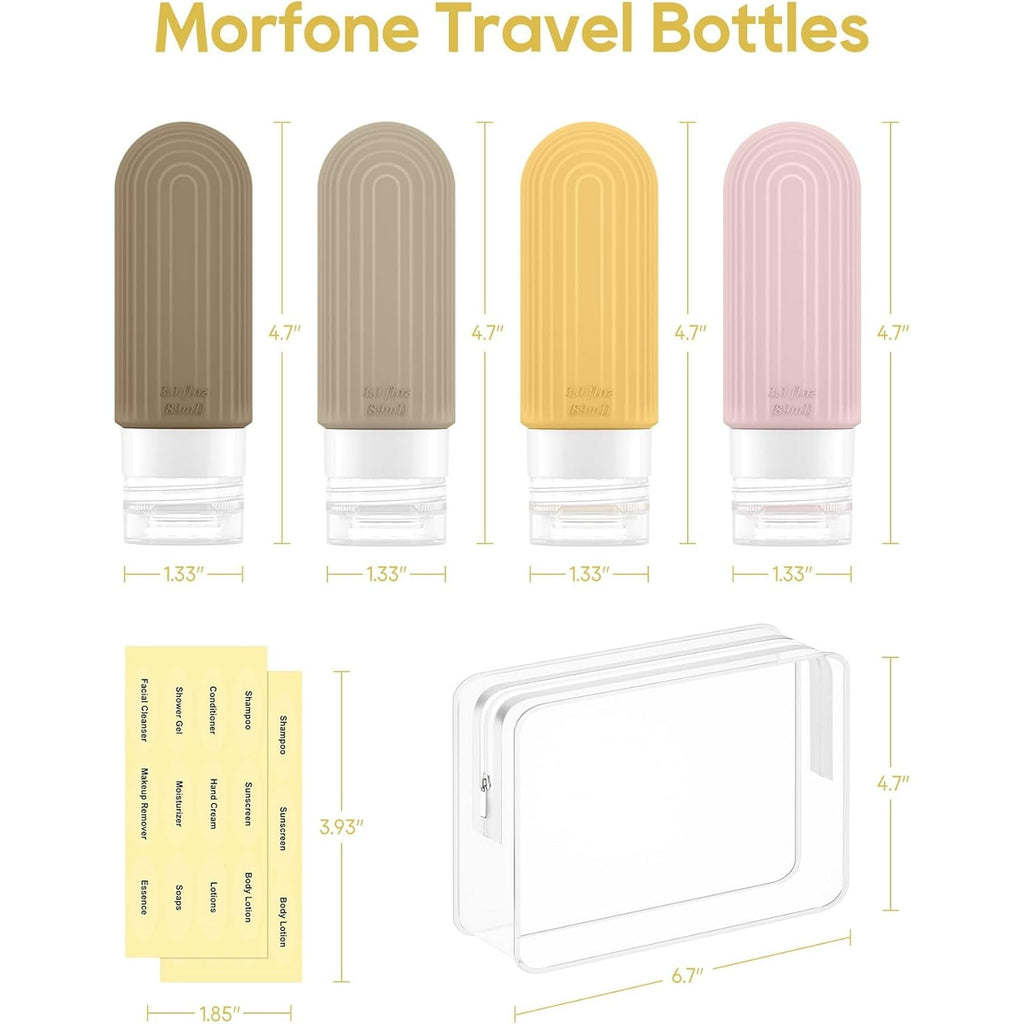 Morfone Travel Bottles for Toiletries,Tsa Approved 3oz Travel Size Containers BPA Free Leak Proof Refillable Liquid Silicone Squeezable Travel Accessories for Shampoo Conditioner Lotion (4 Pack)