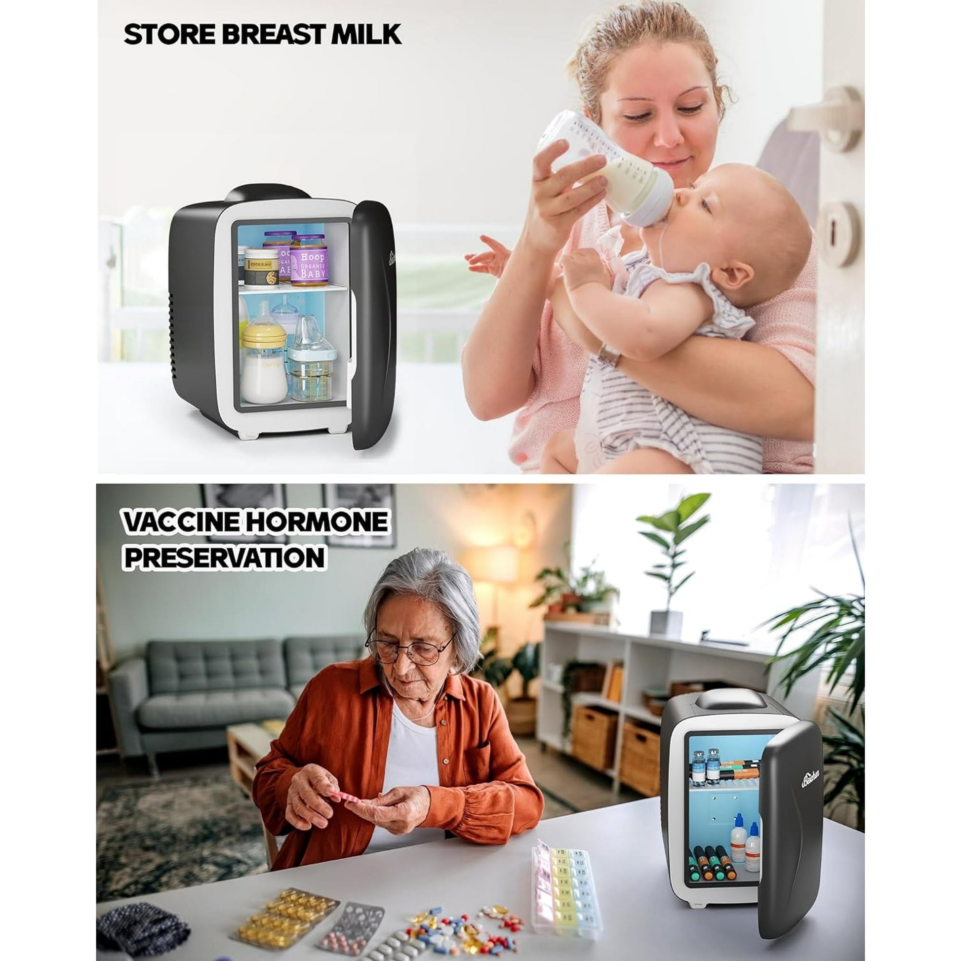 ACMETOP Mini Fridge, 4 Liter/6 Cans Small Refrigerator With Dimmable LED Light,AC/DC Portable Thermoelectric Cooler and Warmer for Bedroom,Office,Gaming room and Car