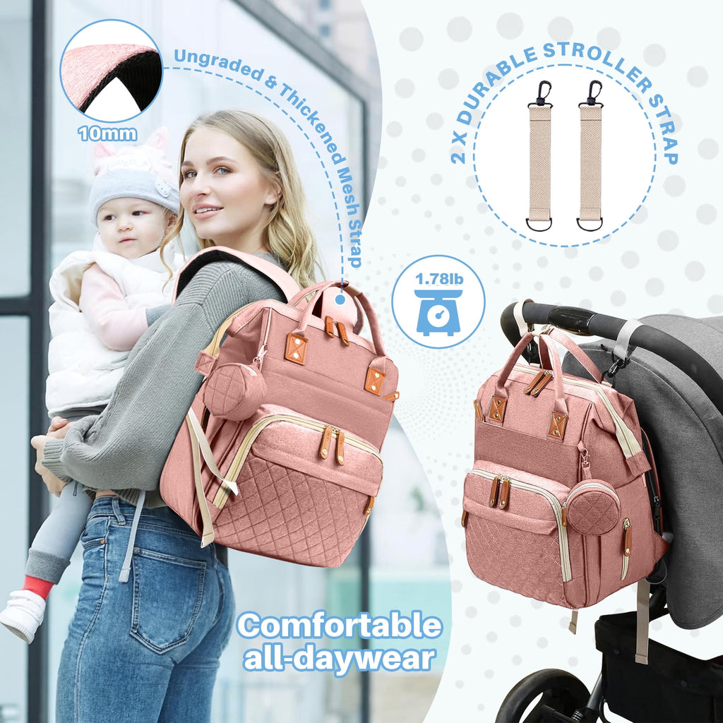 Morfone Baby Diaper Bag Backpack, Multifunction Waterproof Baby Bag with USB Charging Port, Stroller Straps & Pacifier Case Unisex