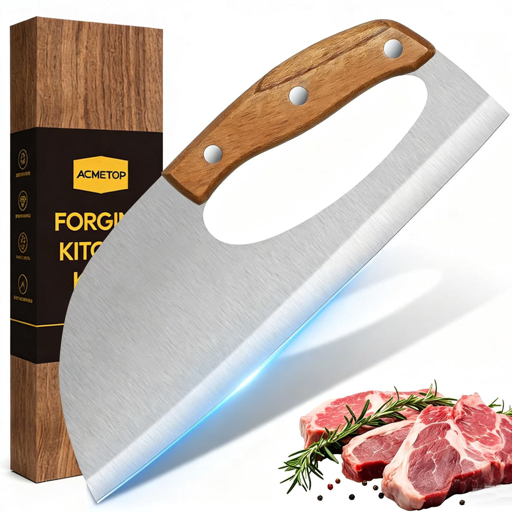 ACMETOP Kitchen Meat Cleaver Knife, Unique Effort Saving Stainless Steel Chef Knife for Cutting Meat Vegetable Father Mother Gift