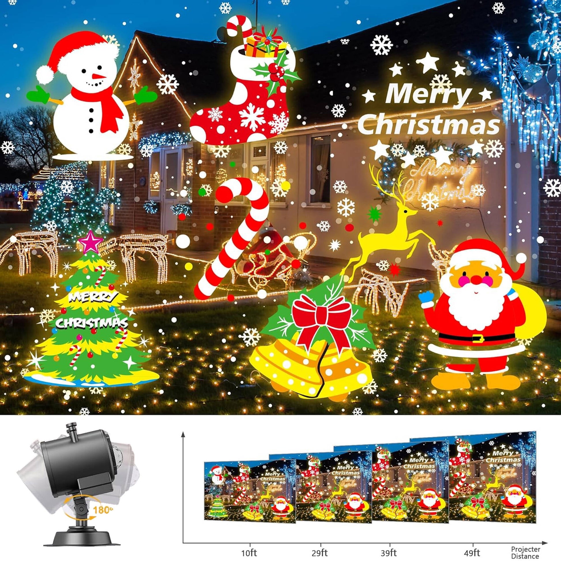 Morfone Christmas Projector Lights Outdoor, 2-in-1 HD Holiday Projector with Remote Control, Waterproof Christmas Decorations for Yard Party