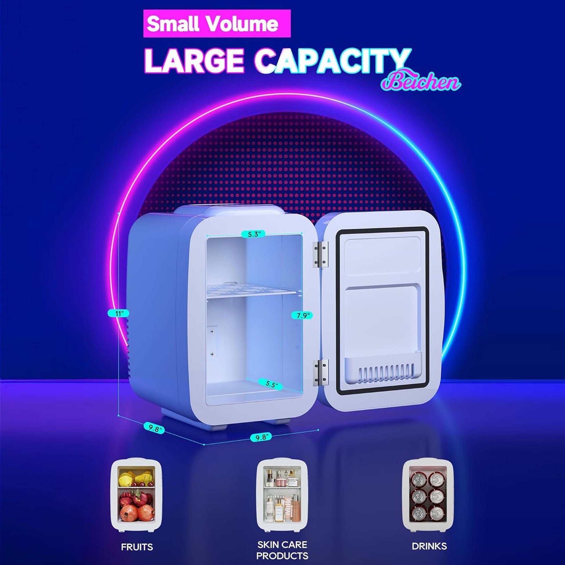 ACMETOP Mini Fridge, 4 Liter/6 Cans Small Refrigerator With Dimmable LED Light,AC/DC Portable Thermoelectric Cooler and Warmer for Bedroom,Office,Gaming room and Car