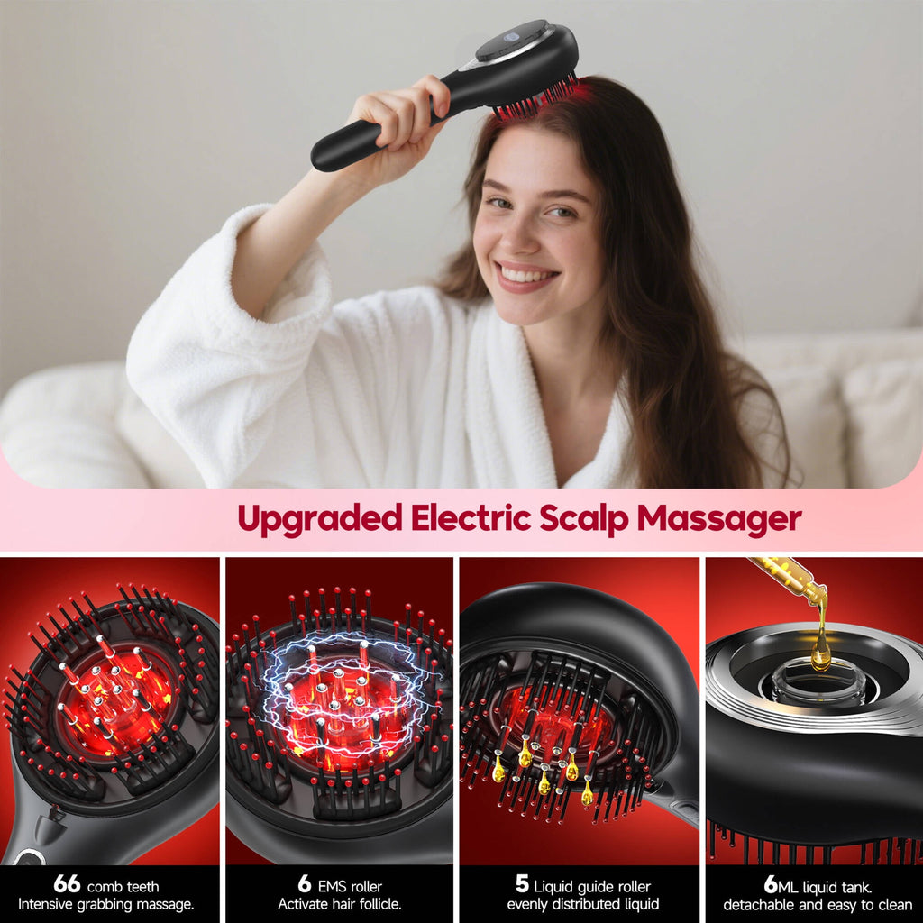 Morfone 3-in-1 Hair Oil Applicator, Electric Scalp Massager Brushes with Nano Mist Sprayer, 4 Massage Modes, Cordless Portable Hair Massager Comb for Men Women