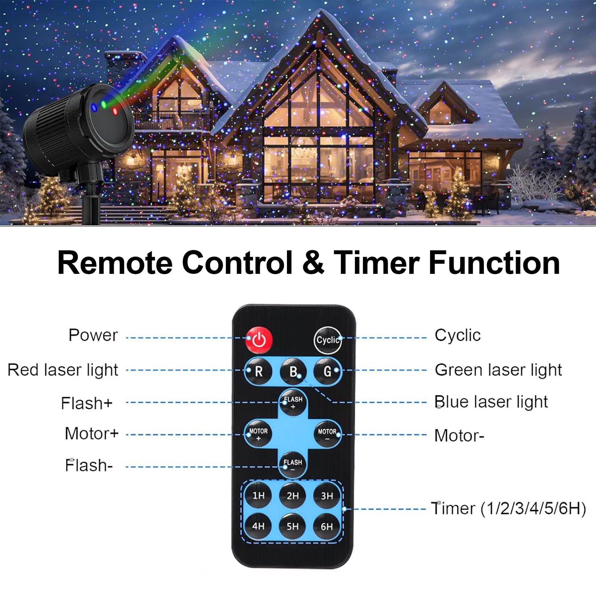 Laser Christmas Projector Lights Outdoor, 2 Colors Red Green Holiday Projector Landscape Spotlight Decorations for House/Garden/Party