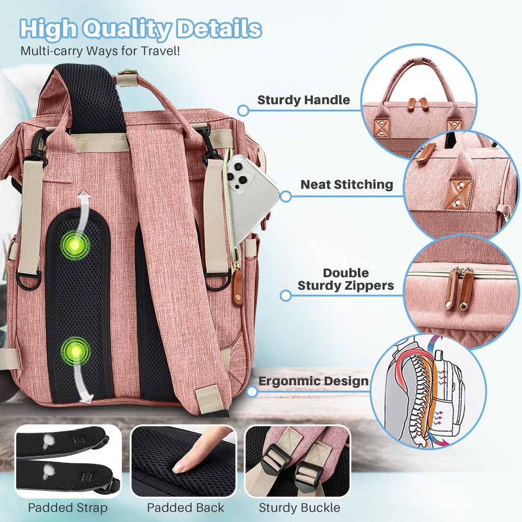 Morfone Baby Diaper Bag Backpack, Multifunction Waterproof Baby Bag with USB Charging Port, Stroller Straps & Pacifier Case Unisex