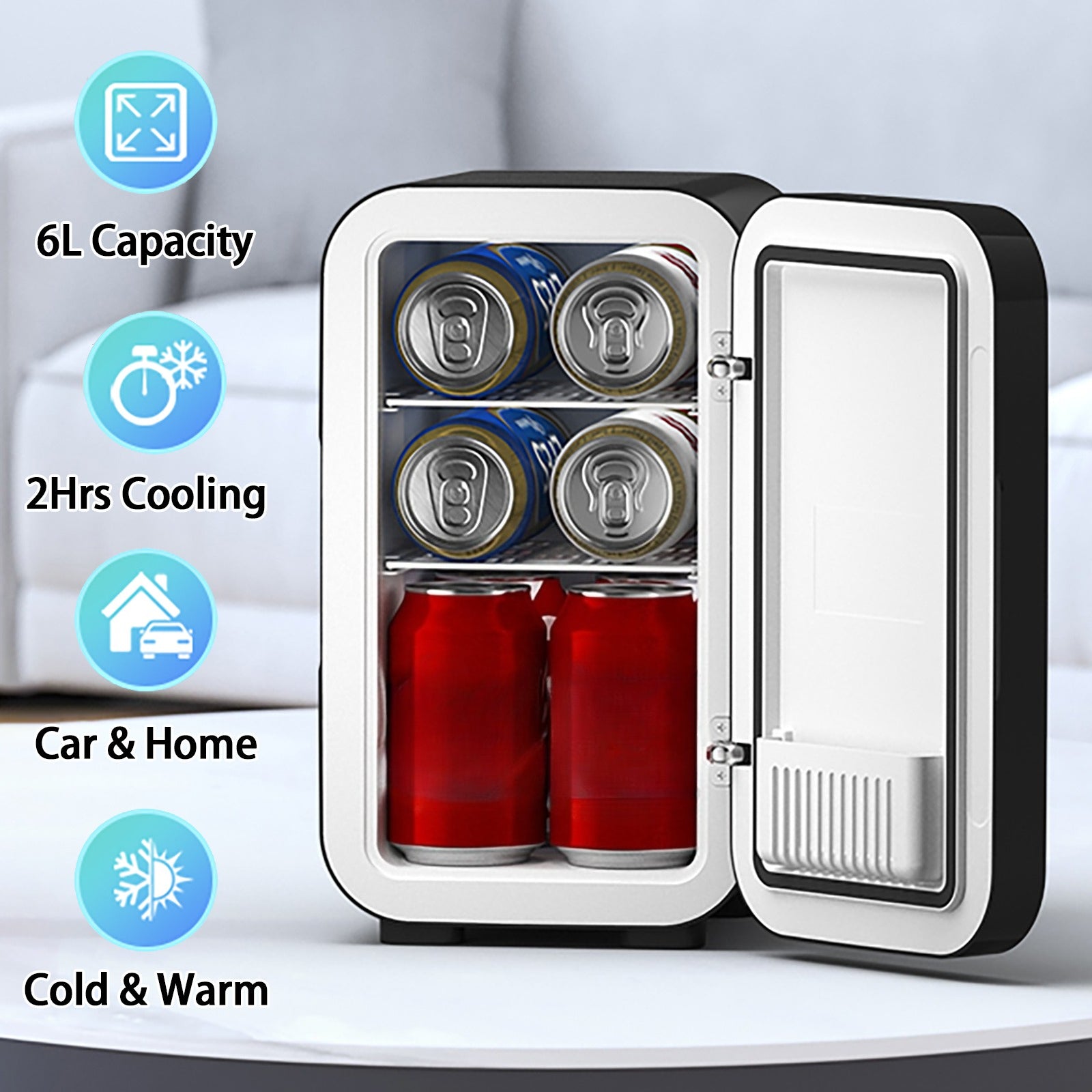 BEICHEN 6L Mini Fridge AC and DC Cooler Warmer for Bedroom Car Office