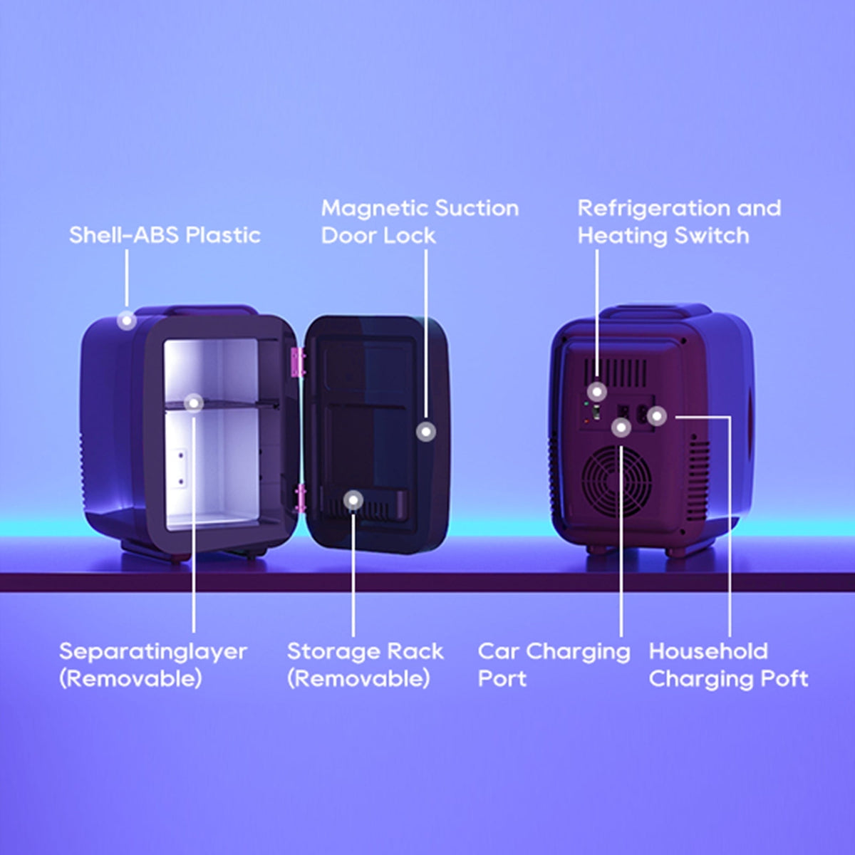 BEICHEN 4L Mini Fridge with 6-Color LED, Portable Cooler & Warmer for ...