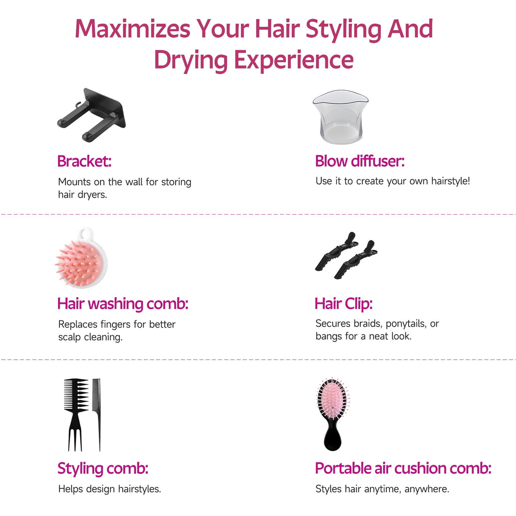 Morfone Hair Dryer, Negative Ionic Foldable Blow Dryer for Fast Drying, Thermo-Control Compact Hair Blow Dryer with Hair Diffuser