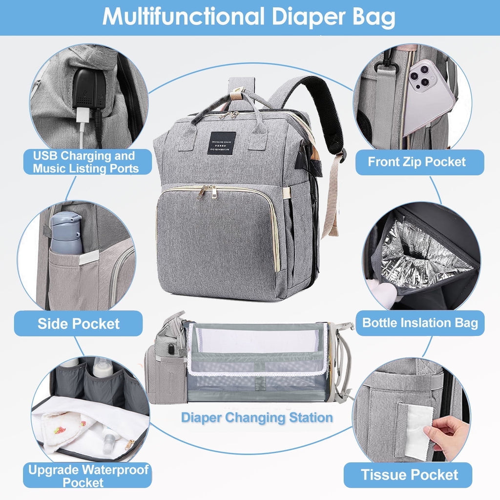 Morfone Baby Diaper Bag Backpack with Changing Station, Large Capacity Baby Bag, Waterproof Travel Backpack with USB Charging Port, Stroller Straps , Baby Shower Gifts
