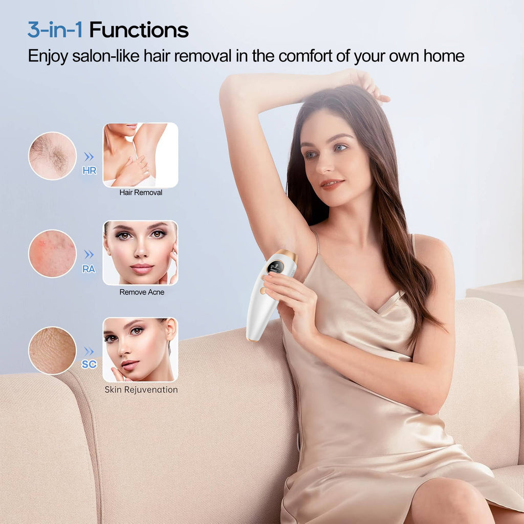 Morfone Laser Hair Removal for Women and Men ,3 in 1 IPL Hair Removal Device with 9 Energy Levels, 999,900 Flashes, 2 Modes, Hair Remover for Armpits Back Legs Arms Bikini Line