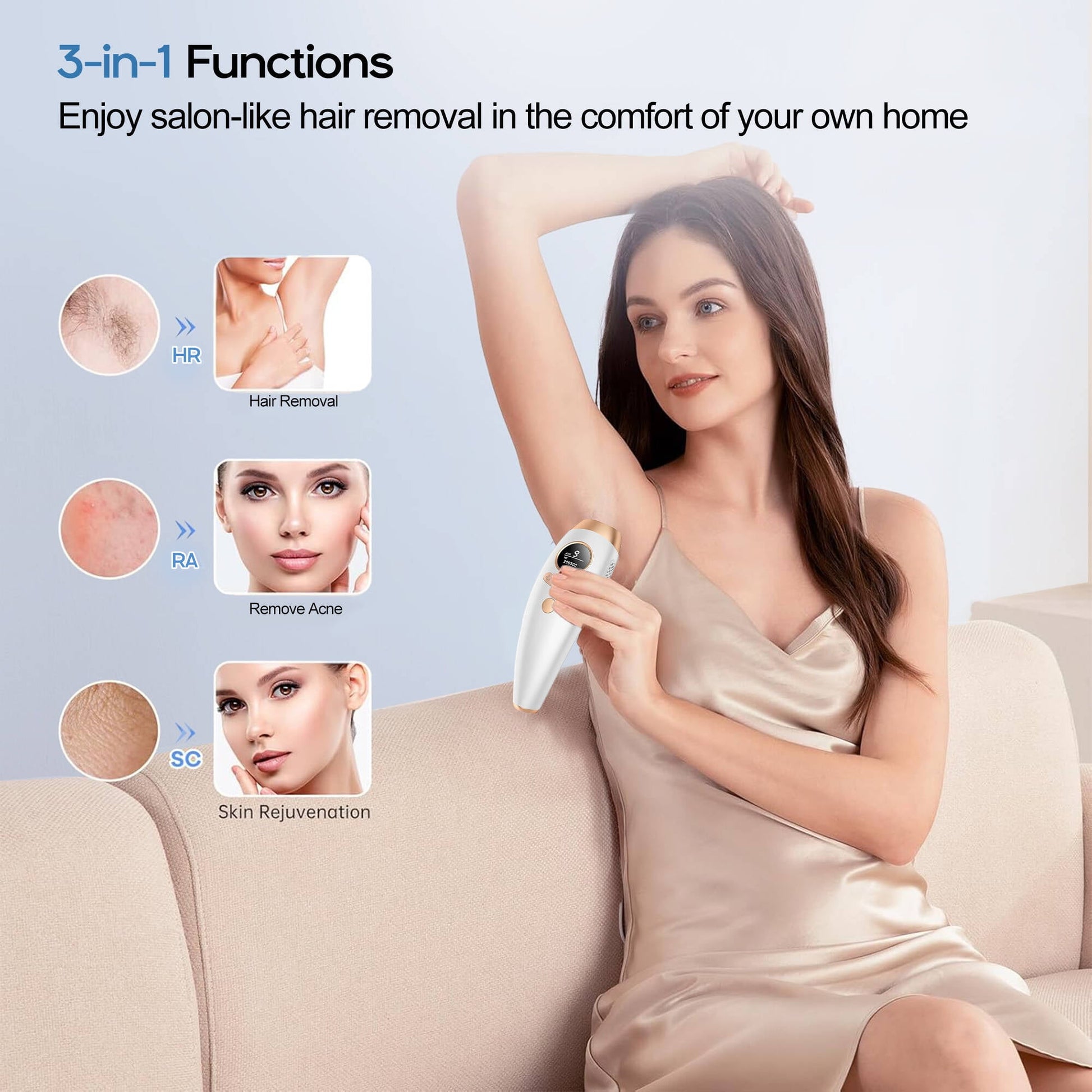 Morfone Laser Hair Removal for Women and Men ,3 in 1 IPL Hair Removal Device with 9 Energy Levels, 999,900 Flashes, 2 Modes, Hair Remover for Armpits Back Legs Arms Bikini Line