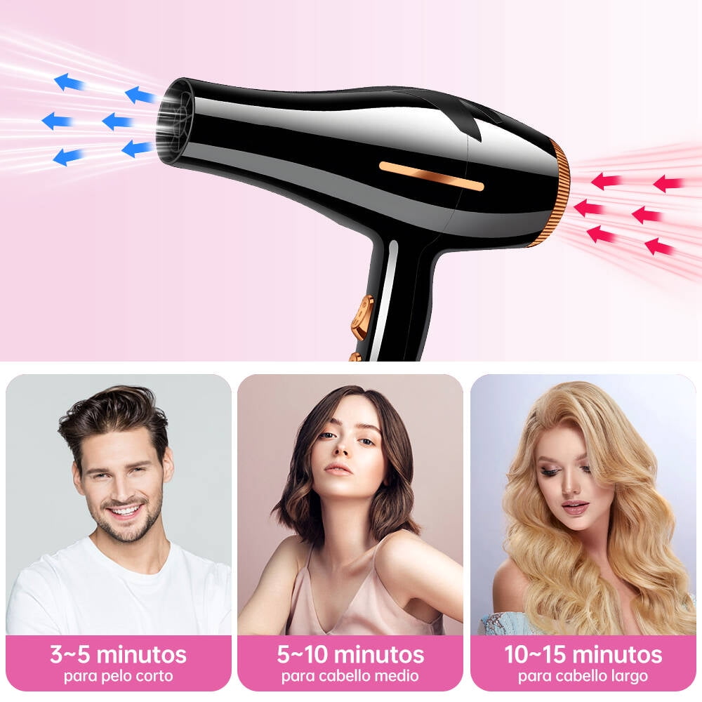 Morfone Hair Dryer, Professional Negative Ionic Thermo-Control Blow Dryer with Hair Diffuser & Nozzle, Black