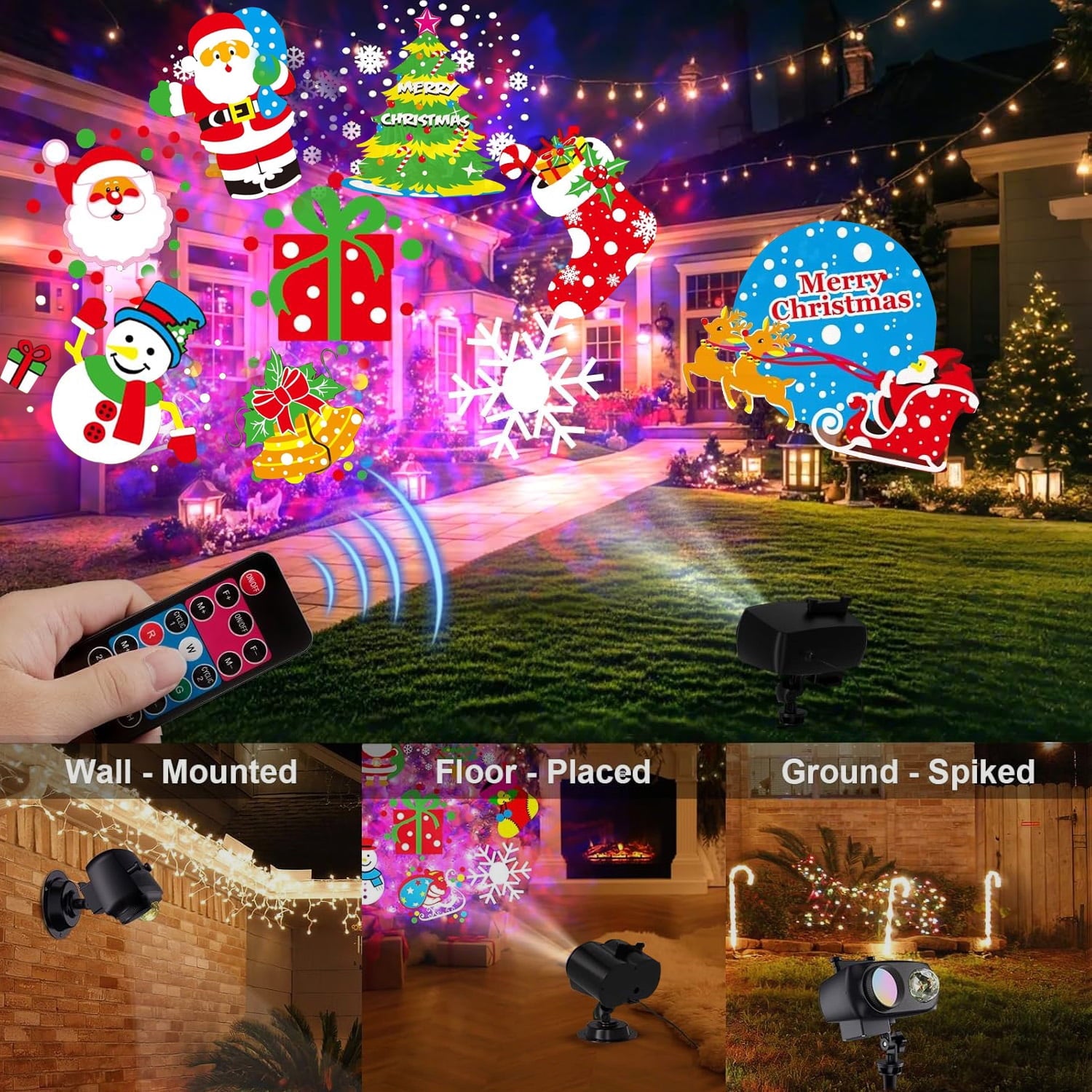 Morfone Christmas Projector Lights Outdoor, 2-in-1 HD Holiday Projector Lights with Remote Control & Timers, IP65 Waterproof Christmas Decorations for Yard Party Garden