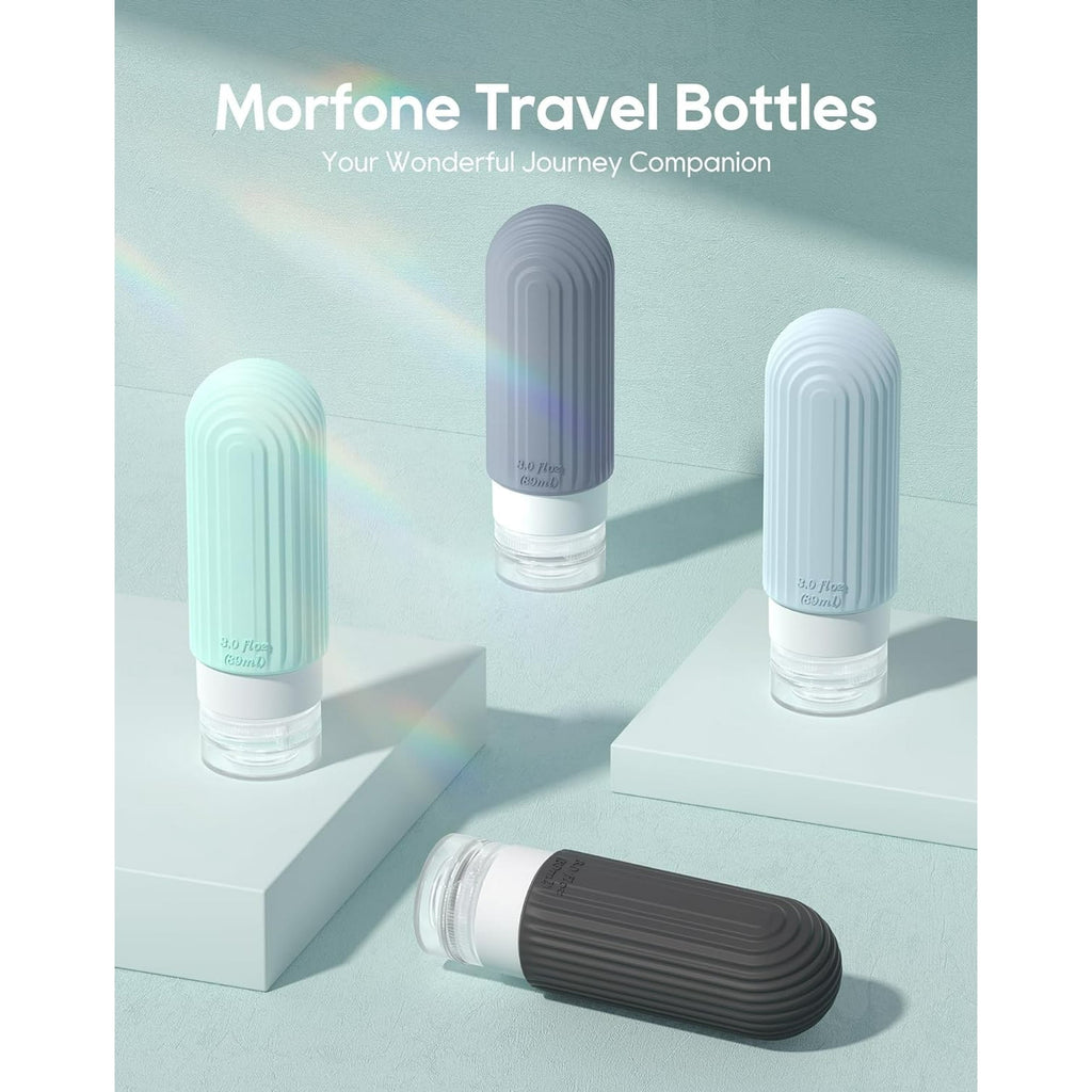 Morfone Travel Bottles for Toiletries,Tsa Approved 3oz Travel Size Containers BPA Free Leak Proof Refillable Liquid Silicone Squeezable Travel Accessories for Shampoo Conditioner Lotion (4 Pack)