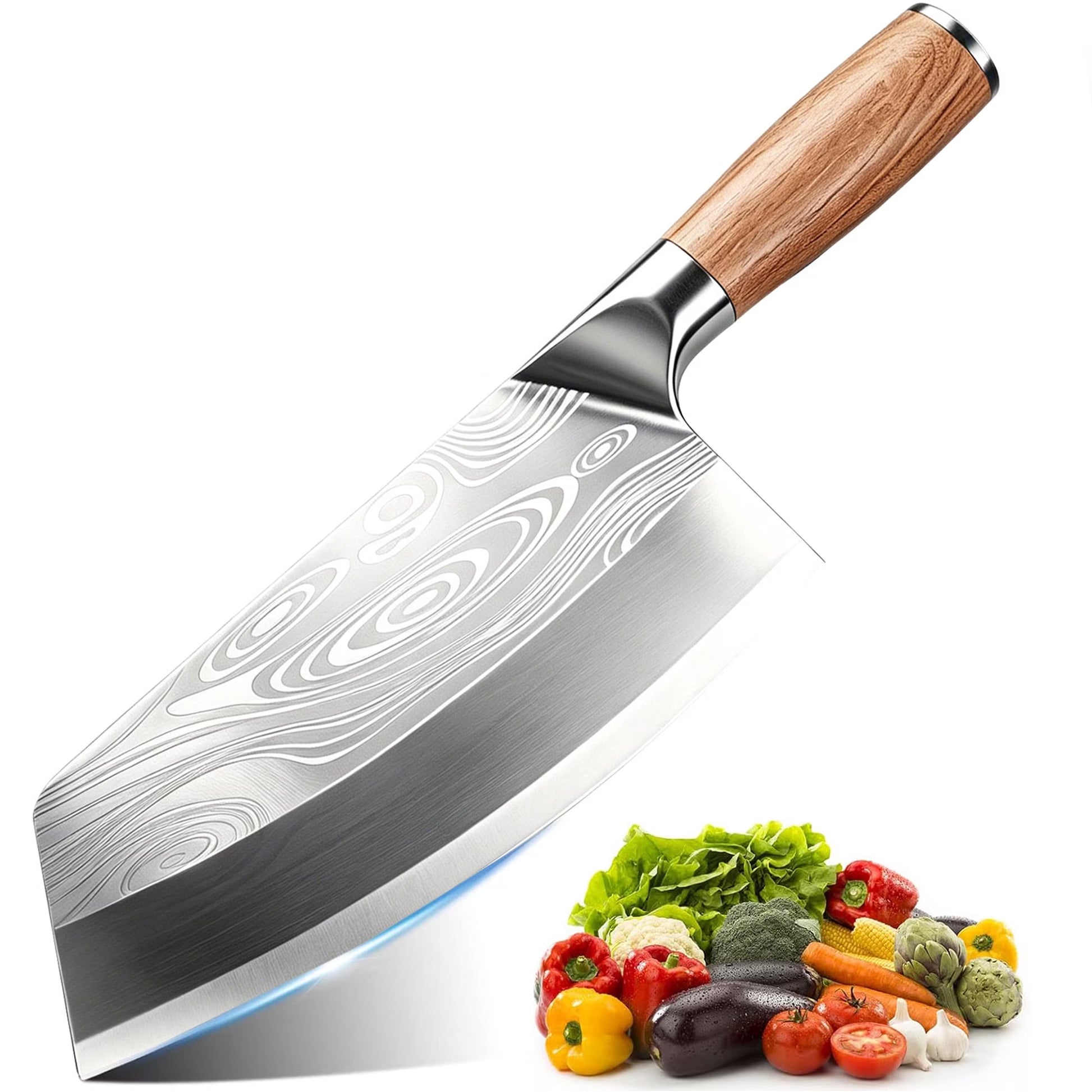 ACMETOP Meat Cleaver Knife, 8" Butcher Knife, High Carbon Stainless Steel Chinese Cleaver with Wooden Handle, Chef Knife for Meat Vegetable