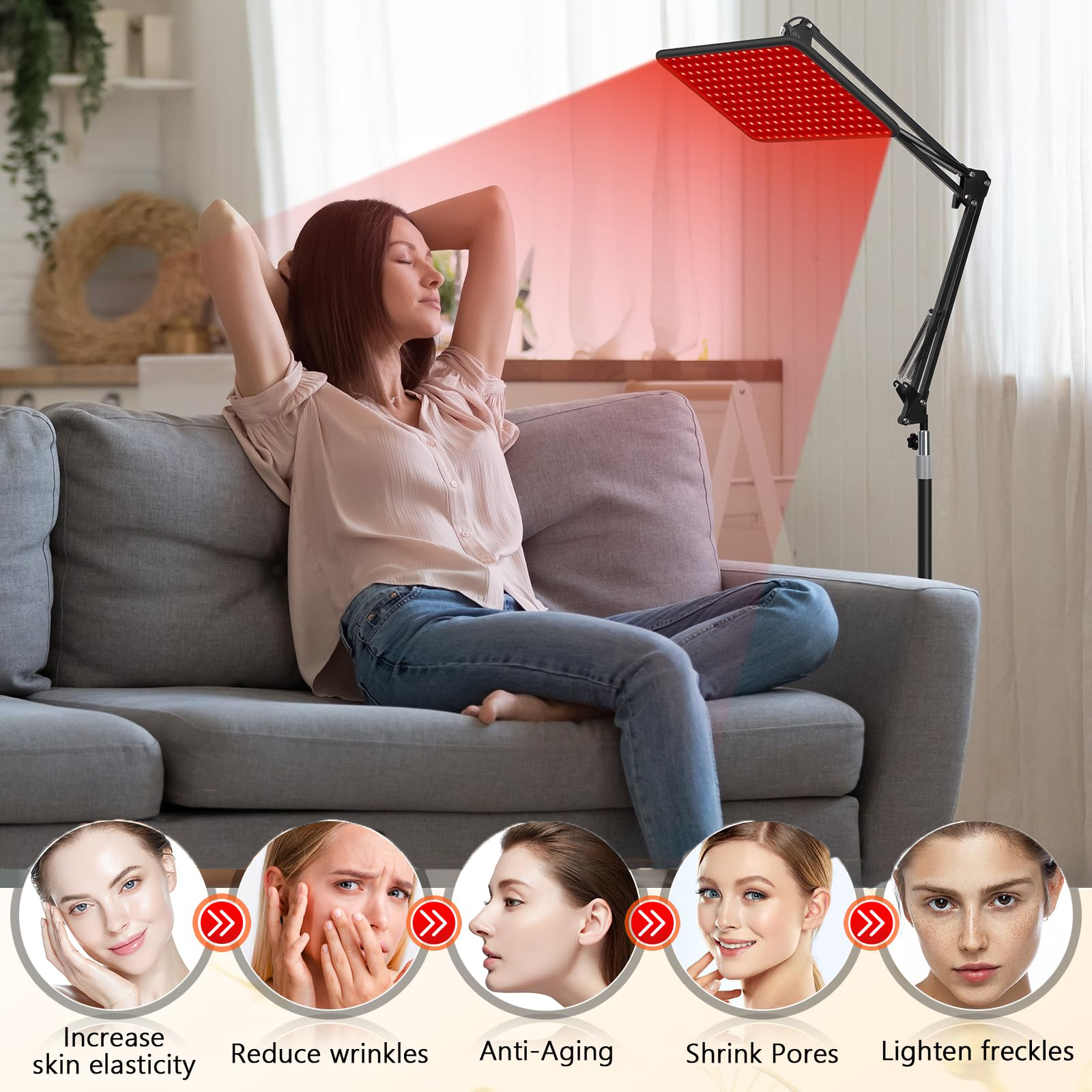 Morfone 200 LED Large Panel 660nm 850nm 940nm Red Light Therapy Lamp Infrared Therapy Device Black 1PC