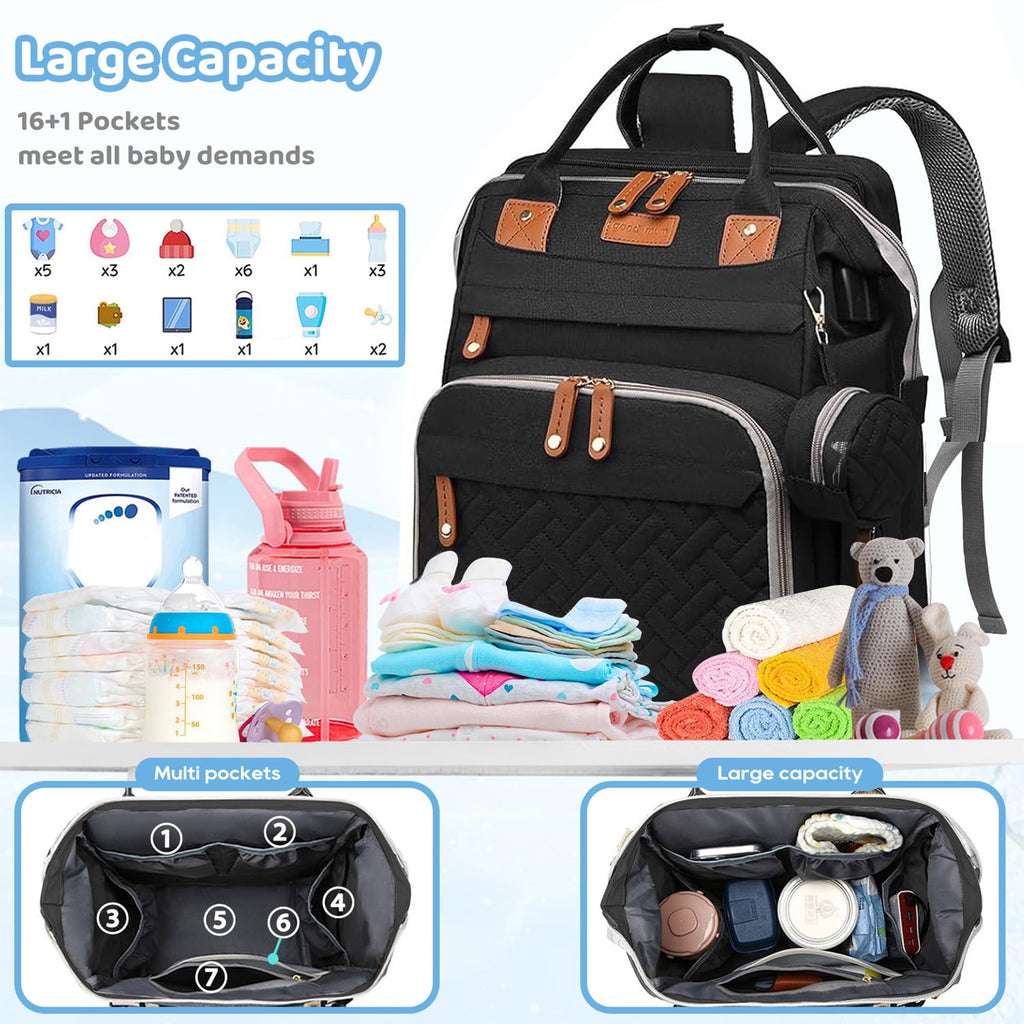 Morfone Baby Diaper Bag Backpack with Changing Station, Large Capacity Baby Bag, Waterproof Travel Backpack with USB Charging Port, Stroller Straps , Baby Shower Gifts