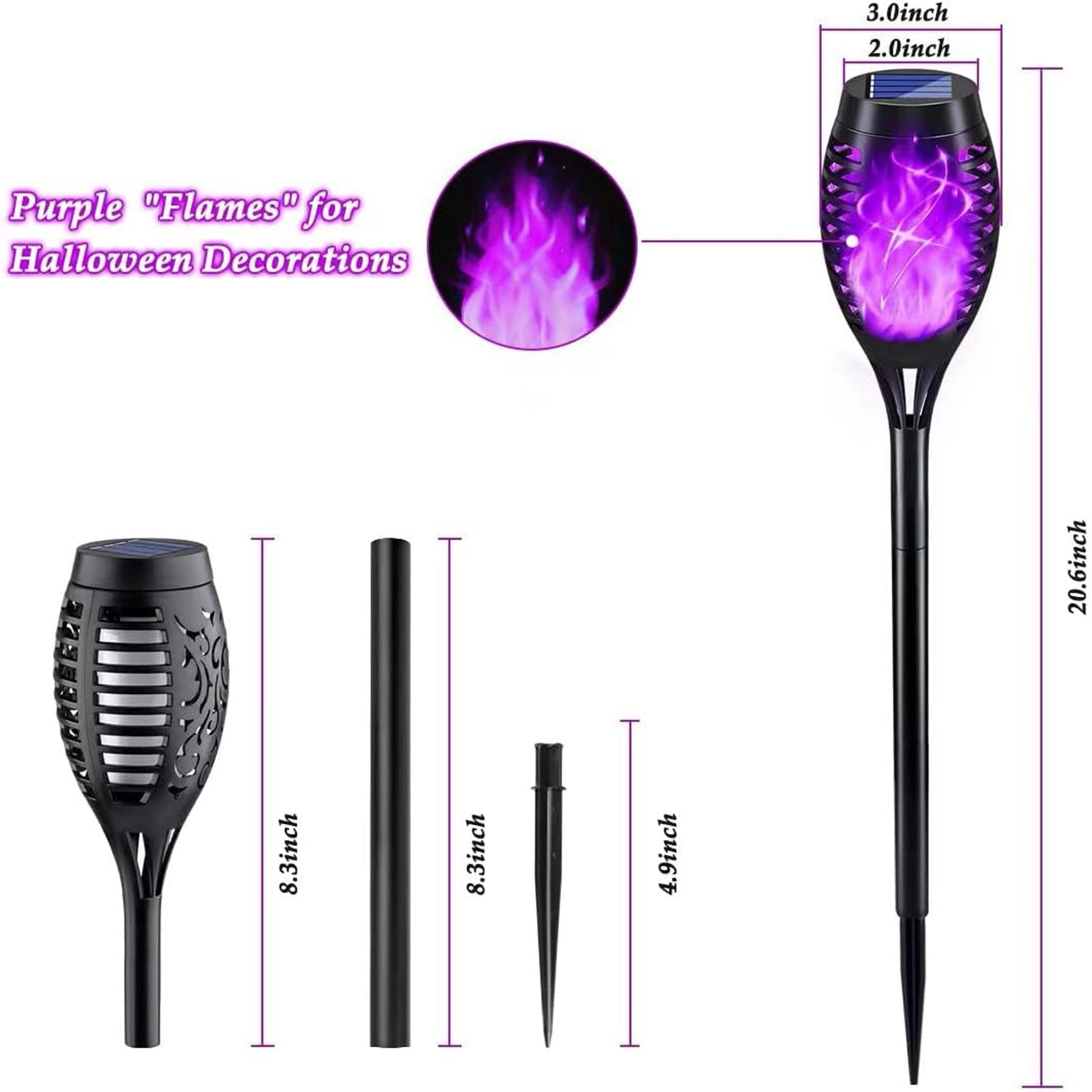 ACMETOP Halloween Decorations Solar Lights Outdoor, 8Pack Purple Flickering Flame Solar Torch Lights for Garden Decor, Waterproof Halloween Lighting Outdoor for Yard Patio Lawn Path Scary