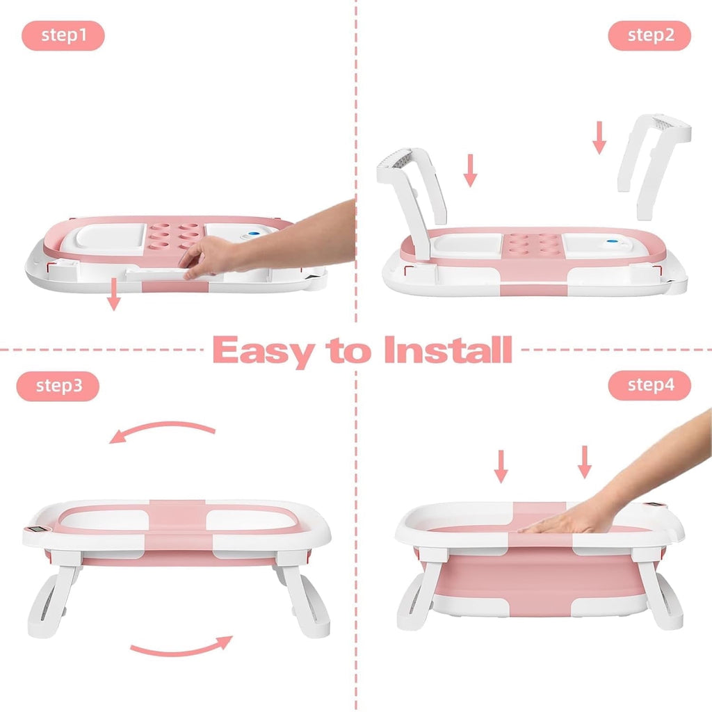 Morfone Collapsible Baby Bathtub for Newborn with Thermometer & Soft Cushion, Portable Travel Baby Tub for Infant to Toddler 0-36 Months