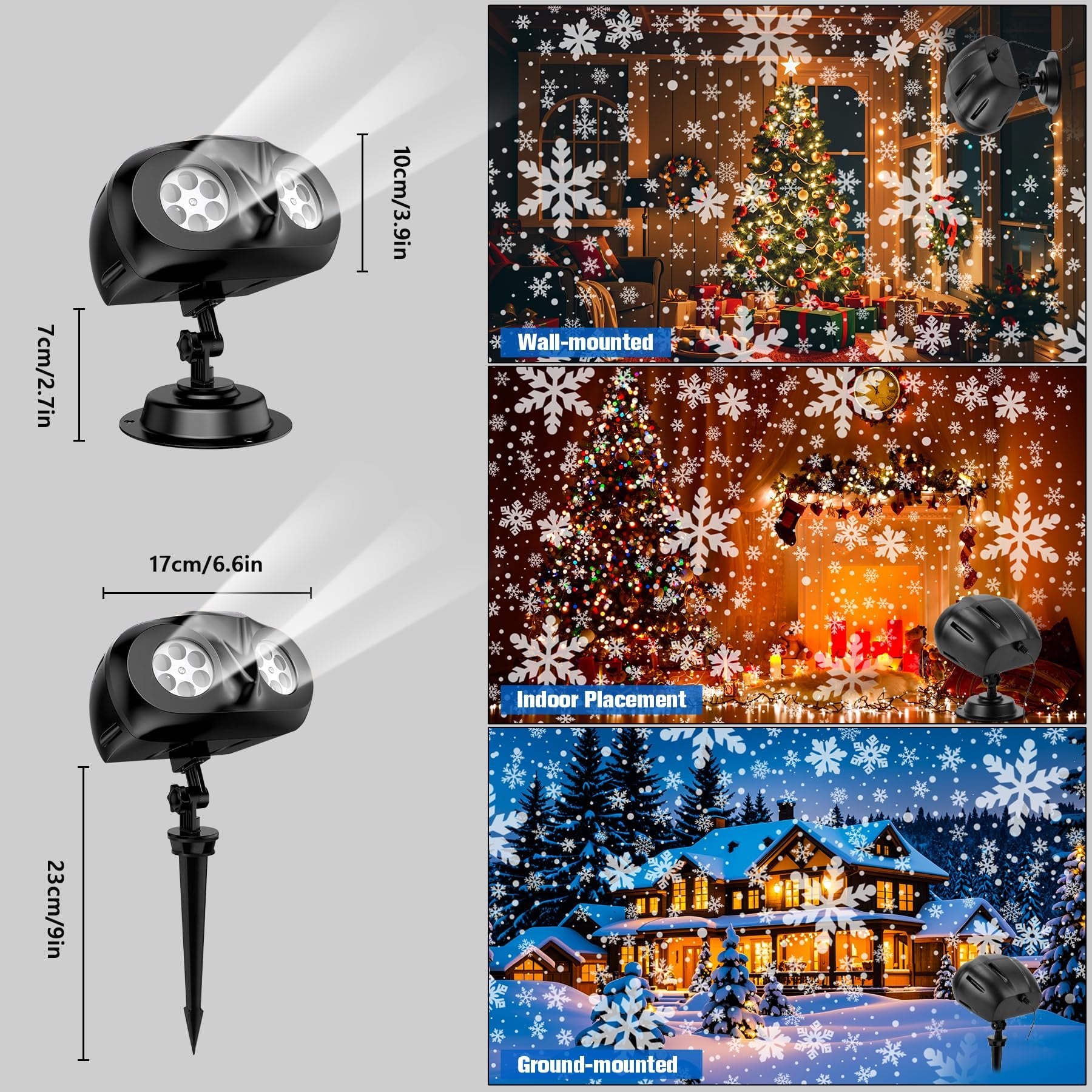 ACMETOP Christmas Snowflake Projector Lights Outdoor with Remote Control, Dual-Head Waterproof Christmas Outdoor Lighting Decorations for Indoor Xmas, New Year, Holiday Party